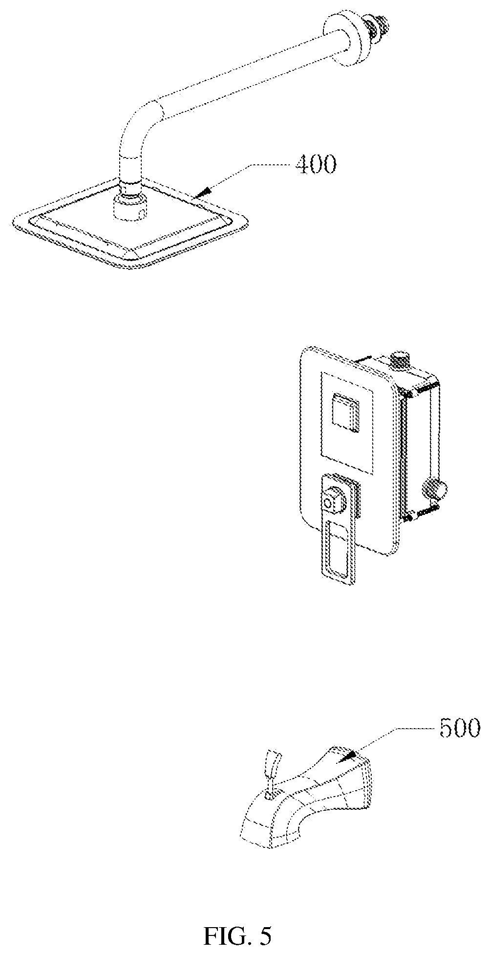 Patent US12139893 Figure 4 – Wall-concealed faucet and shower system