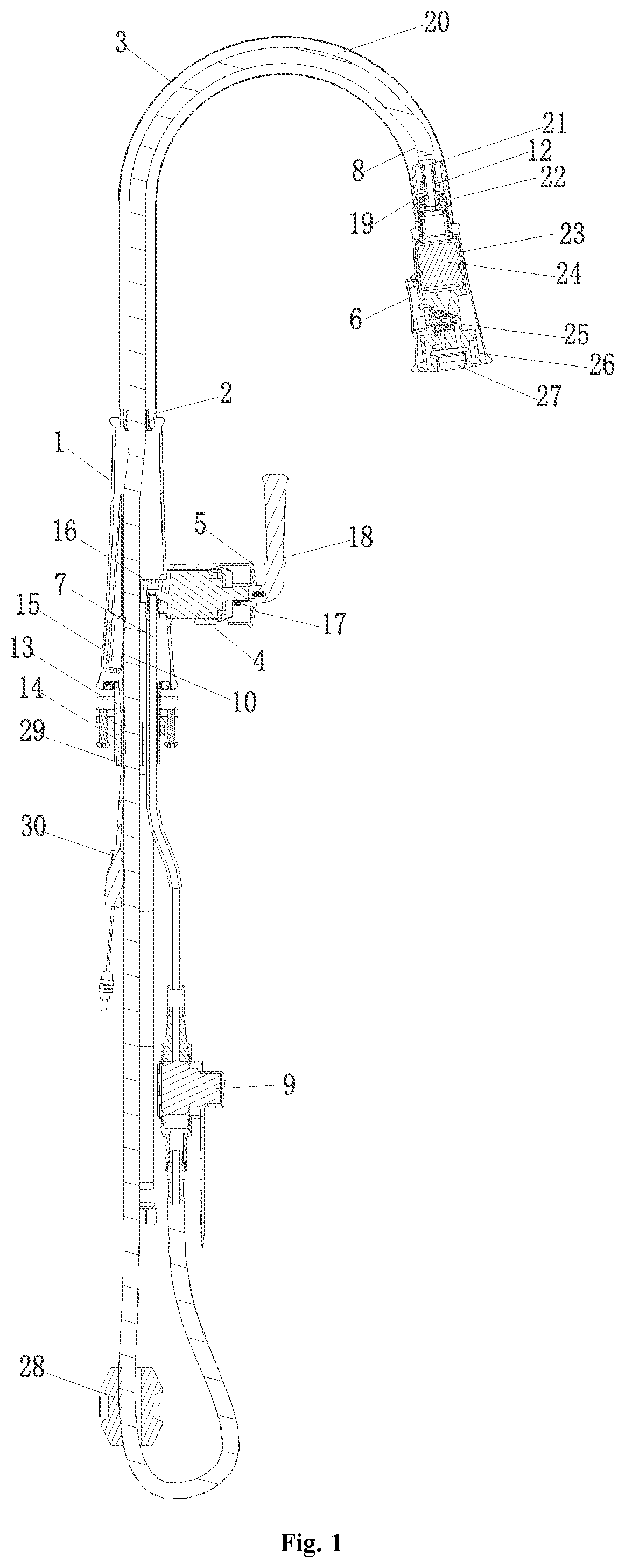 Patent US12139895 Figure 1 – Induction type pulling faucet