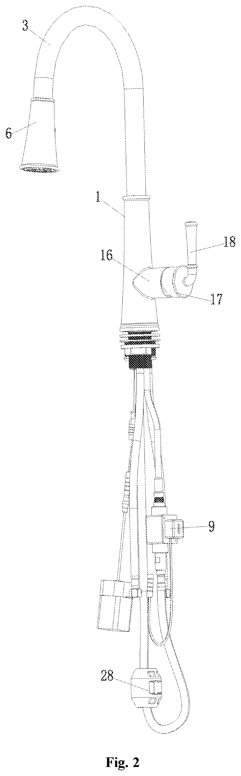 Patent US12139895 Figure 2 – Induction type pulling faucet