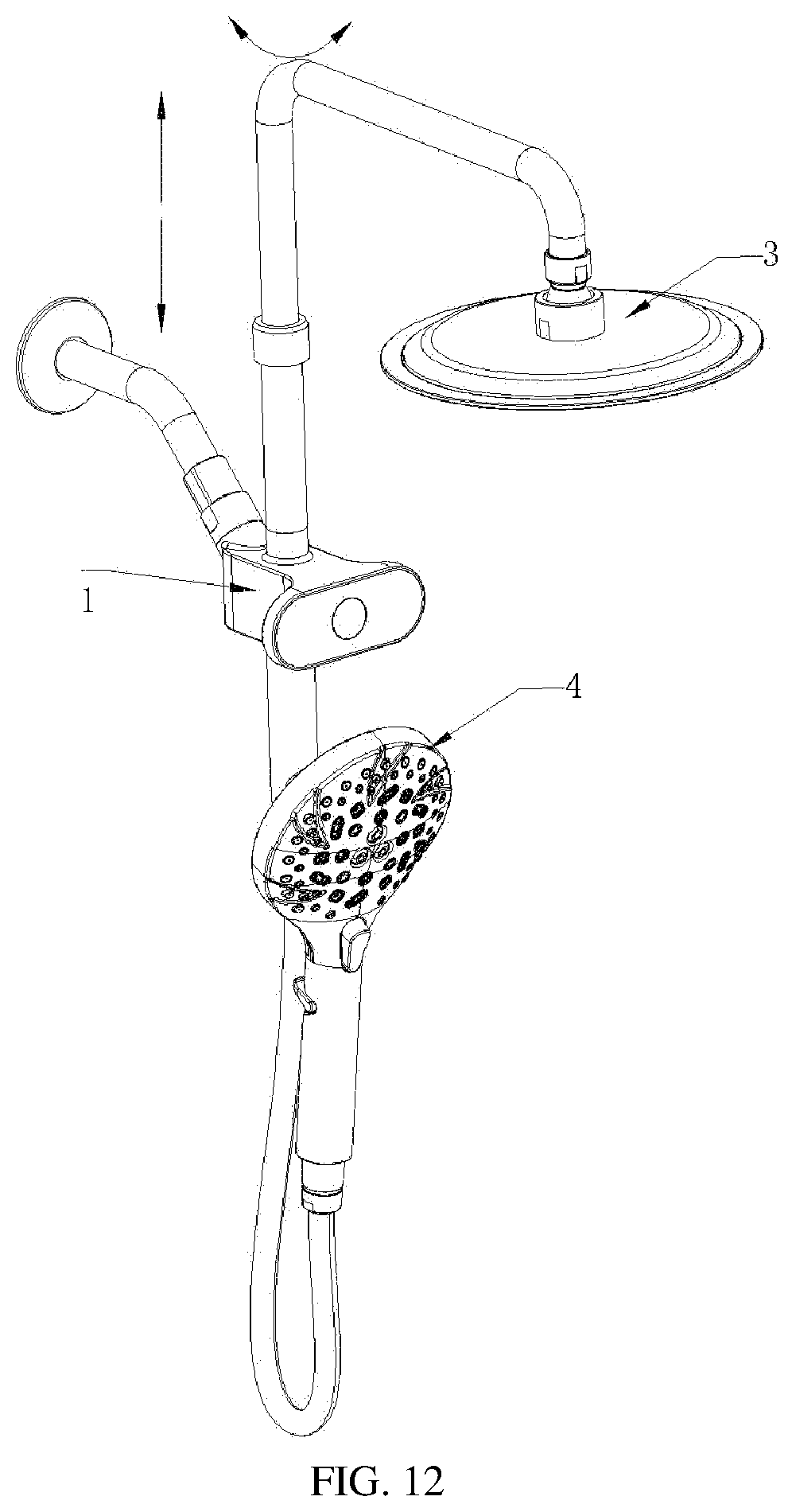 Patent US12139896 Figure 8 – Outlet water switching device with temperature display and shower system