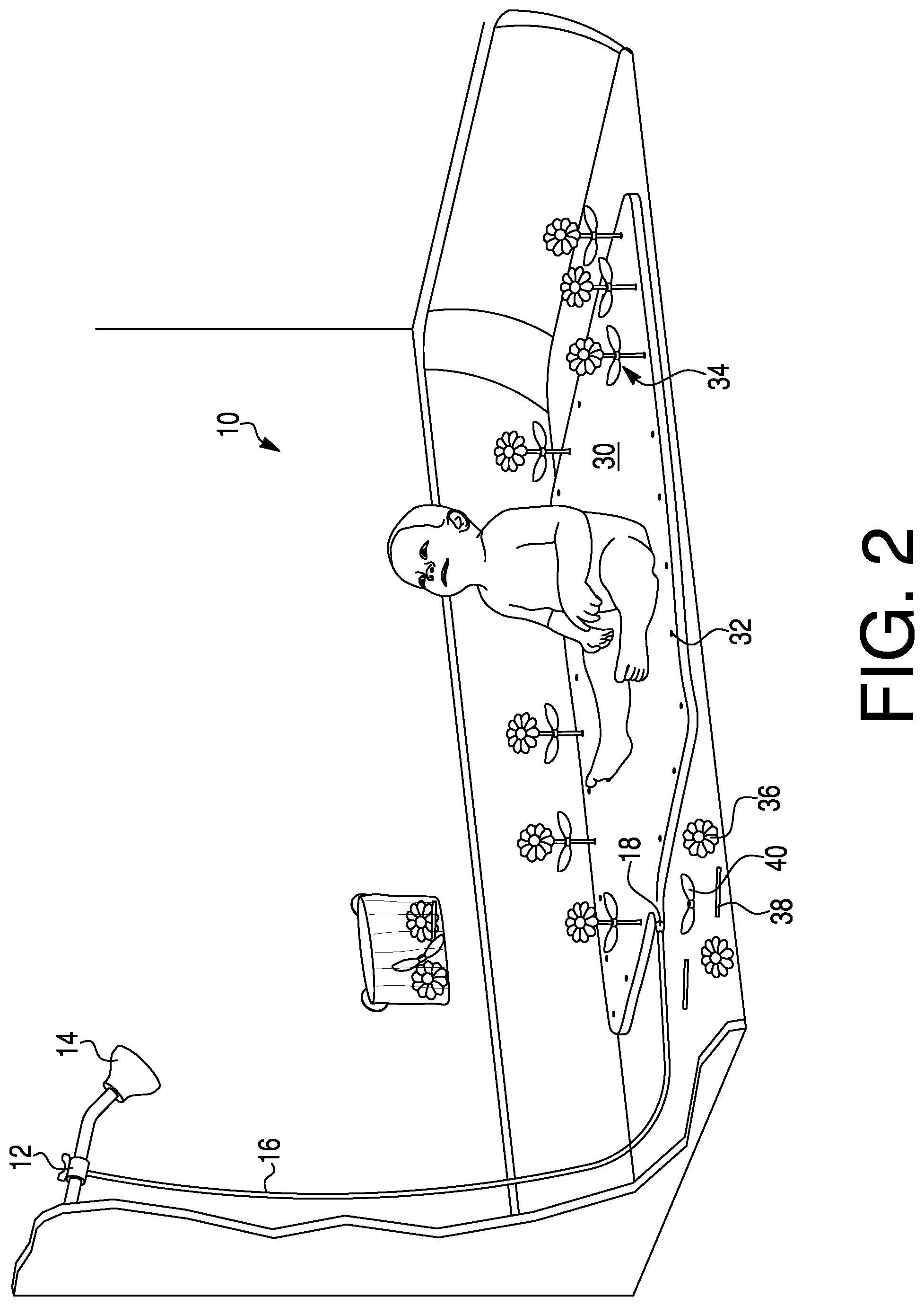 Patent US12139897 Figure 2 – Systems and methods for diverting water from a shower head and distributing within a bathtub or shower basin