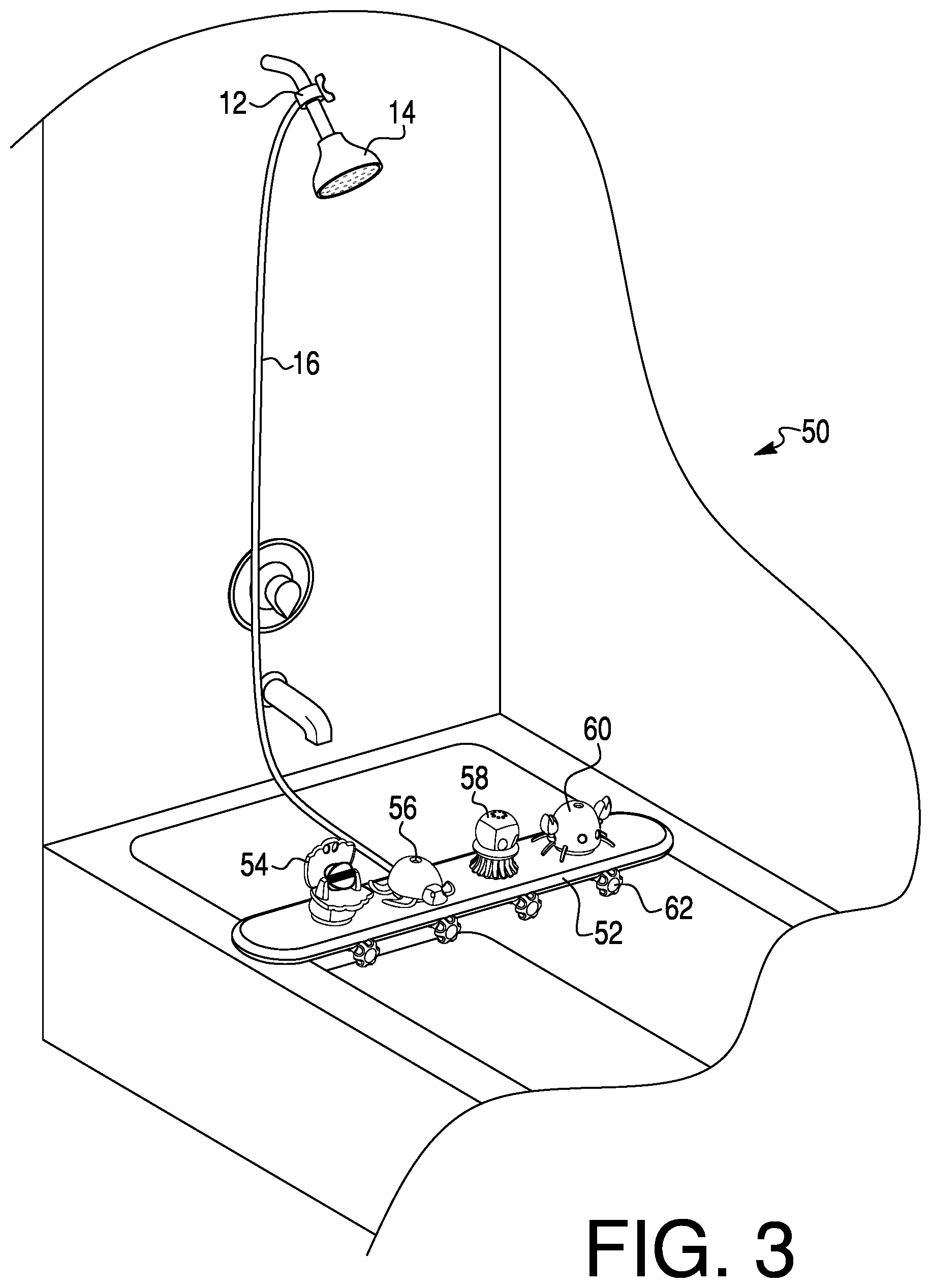 Patent US12139897 Figure 3 – Systems and methods for diverting water from a shower head and distributing within a bathtub or shower basin