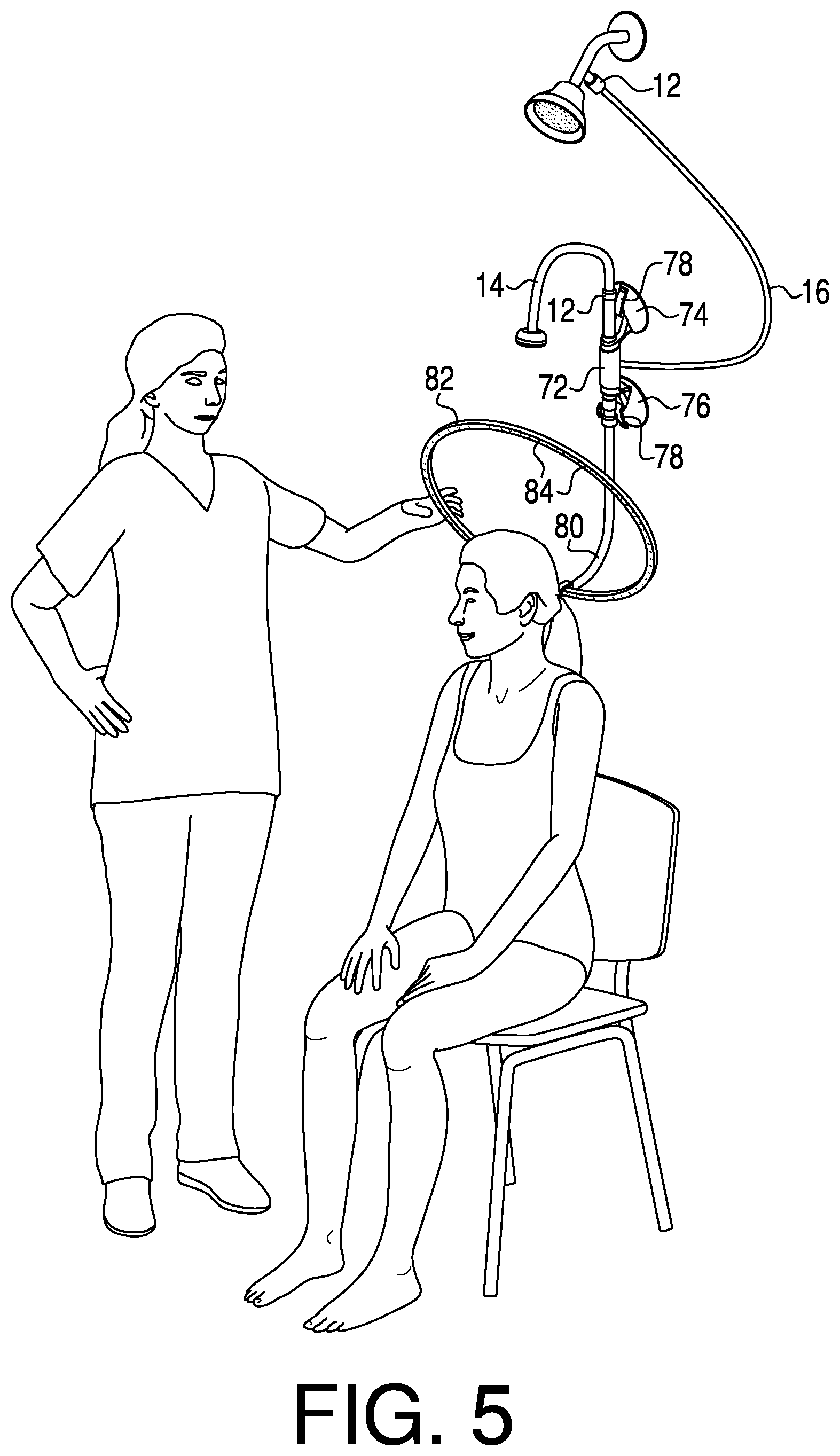 Patent US12139897 Figure 5 – Systems and methods for diverting water from a shower head and distributing within a bathtub or shower basin