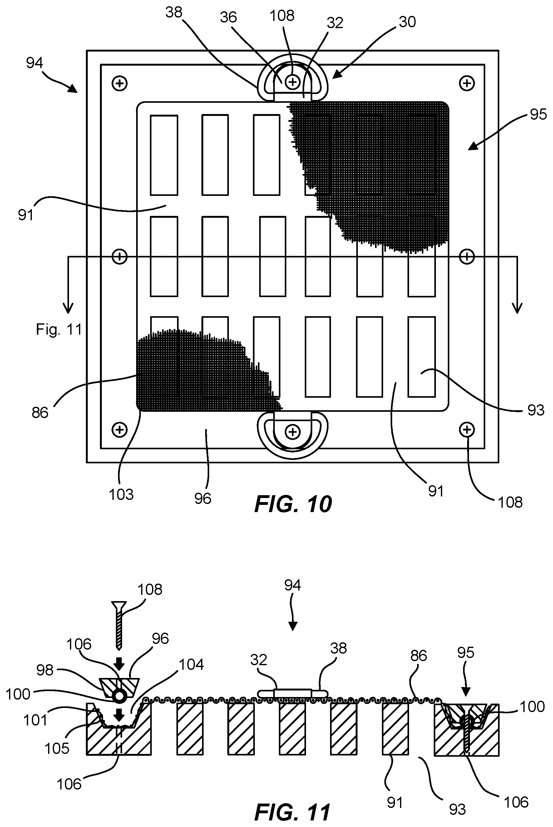 Patent US12139903 Figure 6 – Drain cover with mesh retaining channel