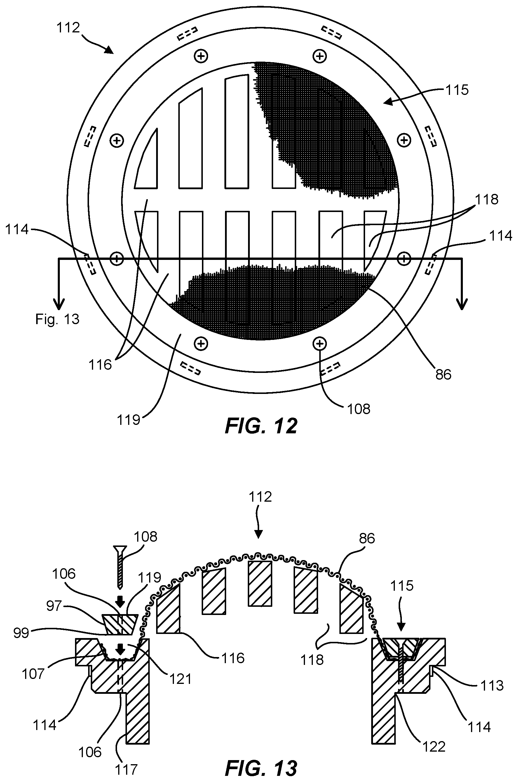 Patent US12139903 Figure 7 – Drain cover with mesh retaining channel
