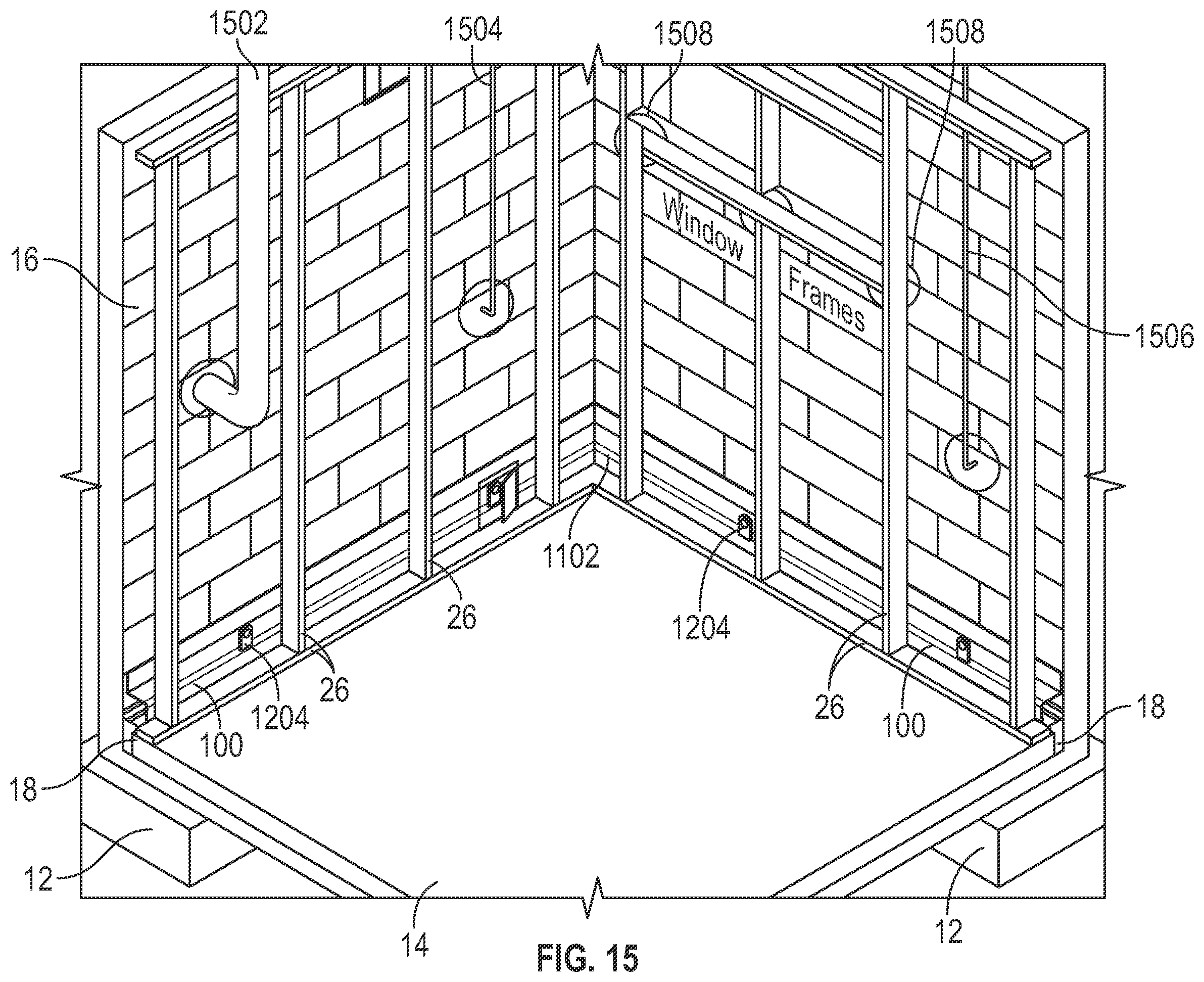 Patent US12139906 Figure 12 – Dual channel drainage seal for channeling water seepage and mitigating radon gas admittance in a basement or subterranean area