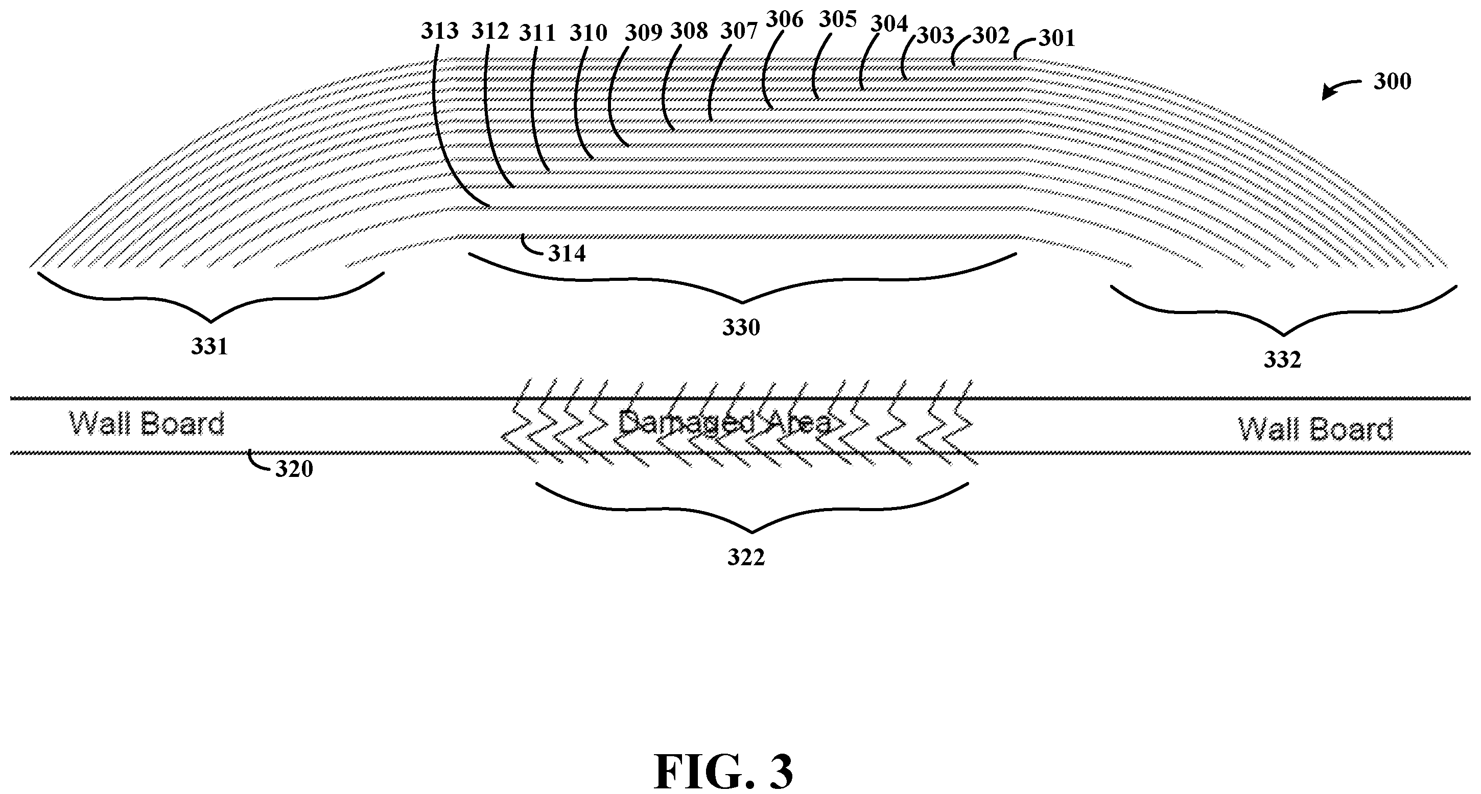 Patent US12139920 Figure 3 – Layered apparatus and method