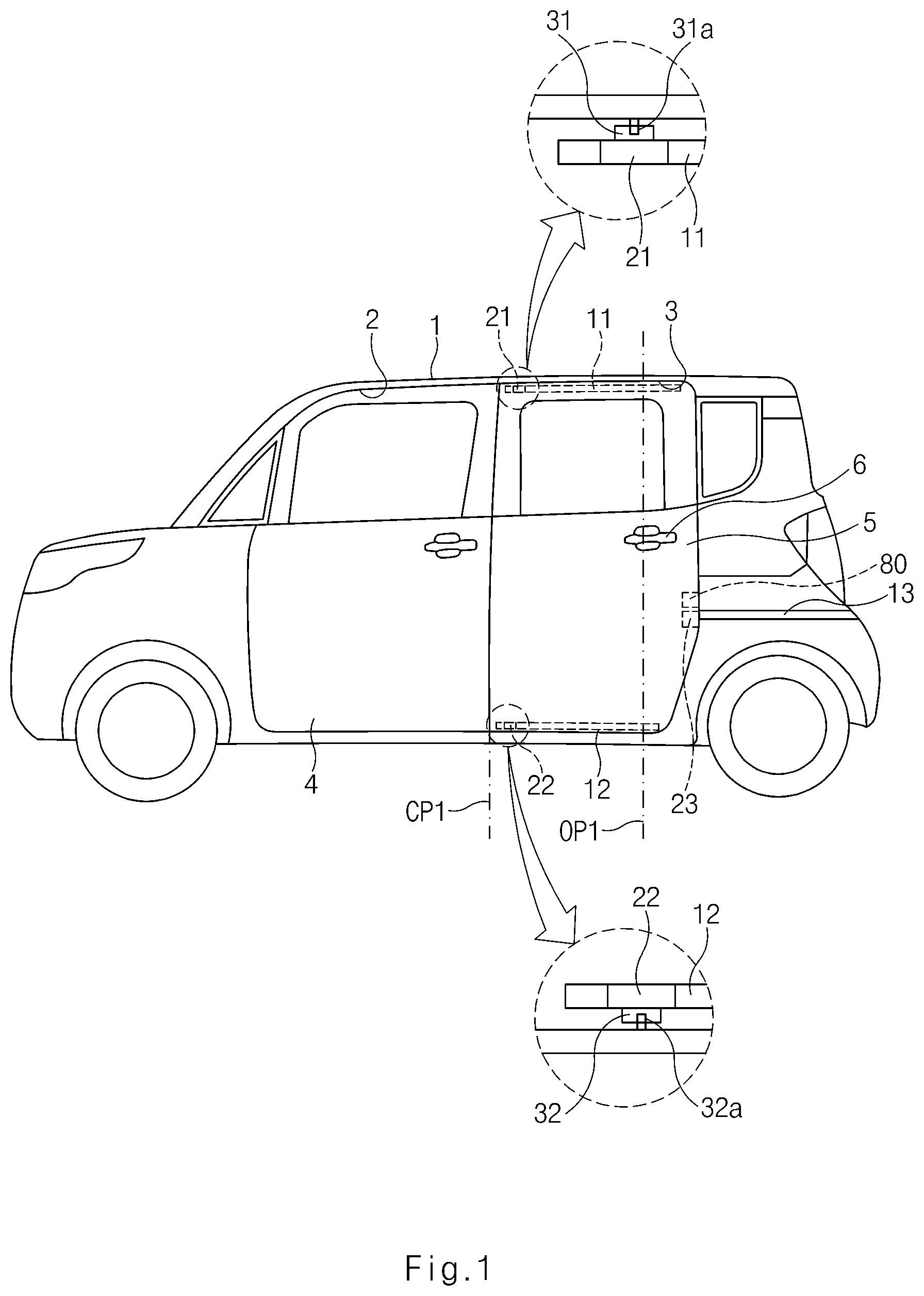 Patent US12139942 Figure 1 – Vehicle door opening and closing apparatus