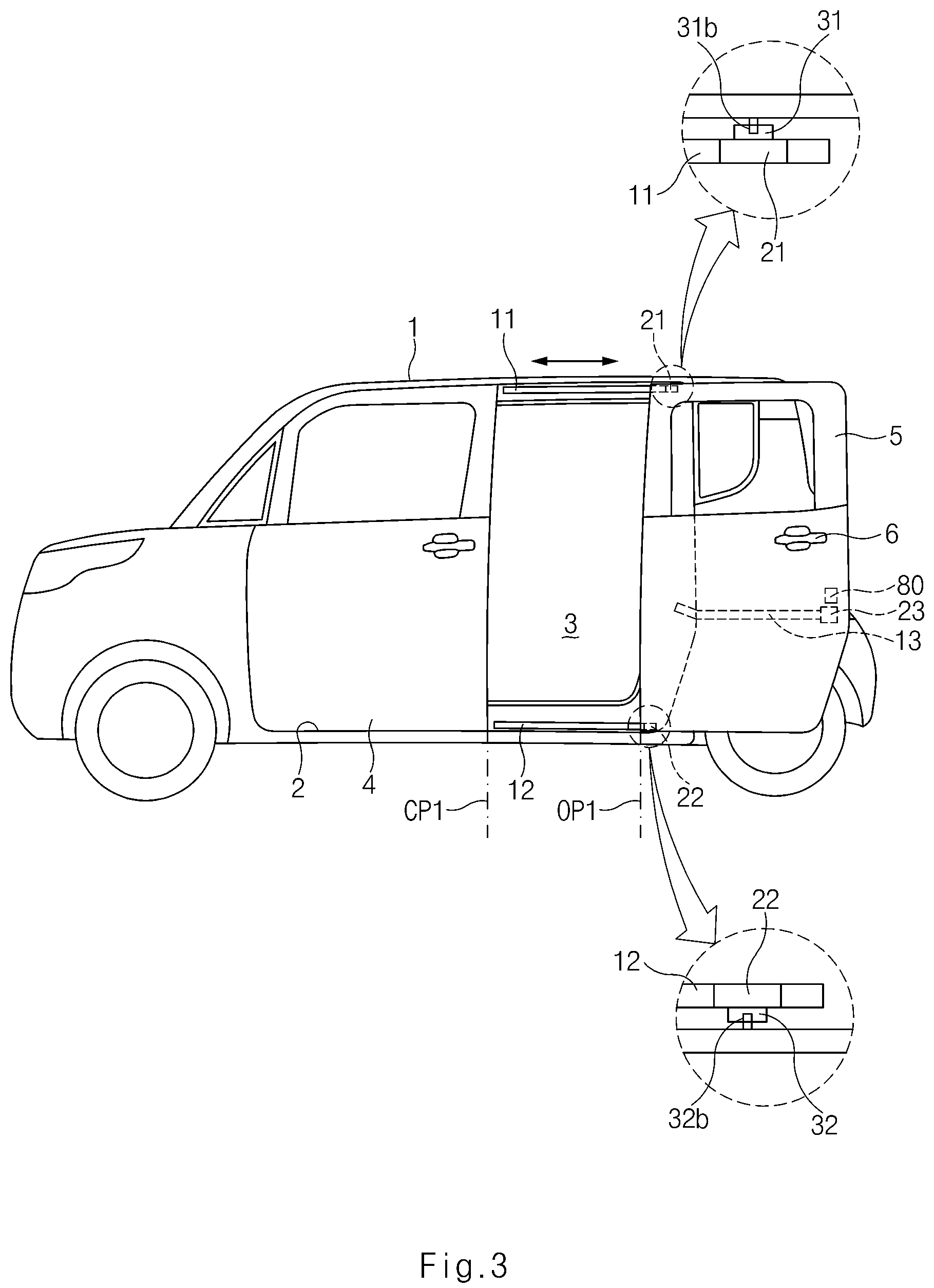 Patent US12139942 Figure 3 – Vehicle door opening and closing apparatus