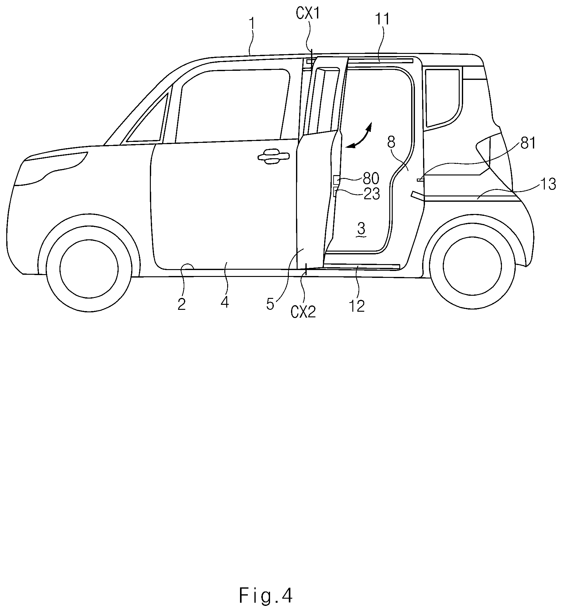 Patent US12139942 Figure 4 – Vehicle door opening and closing apparatus