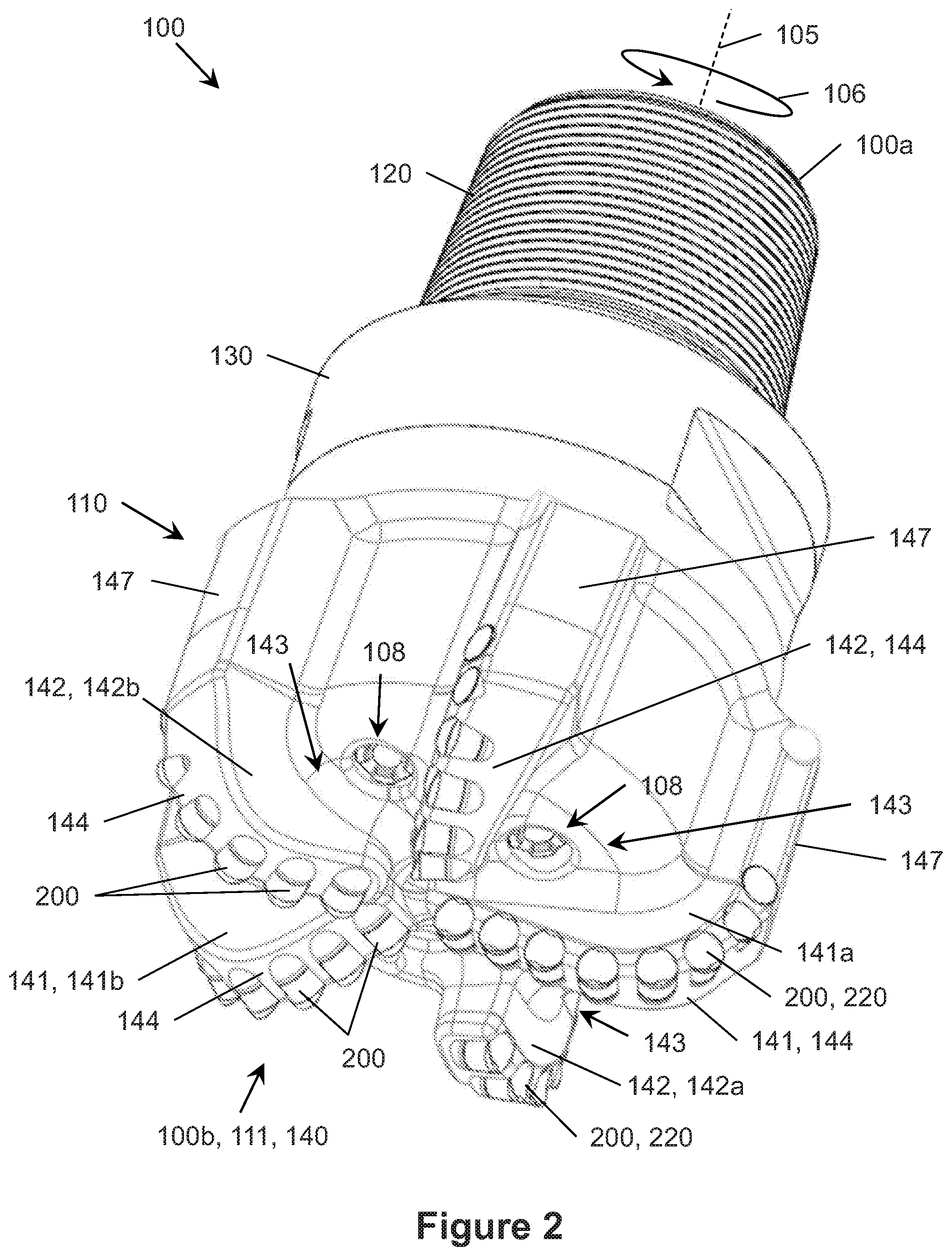 Patent US12139968 Figure 2 – Drill bit cutter elements and drill bits including same