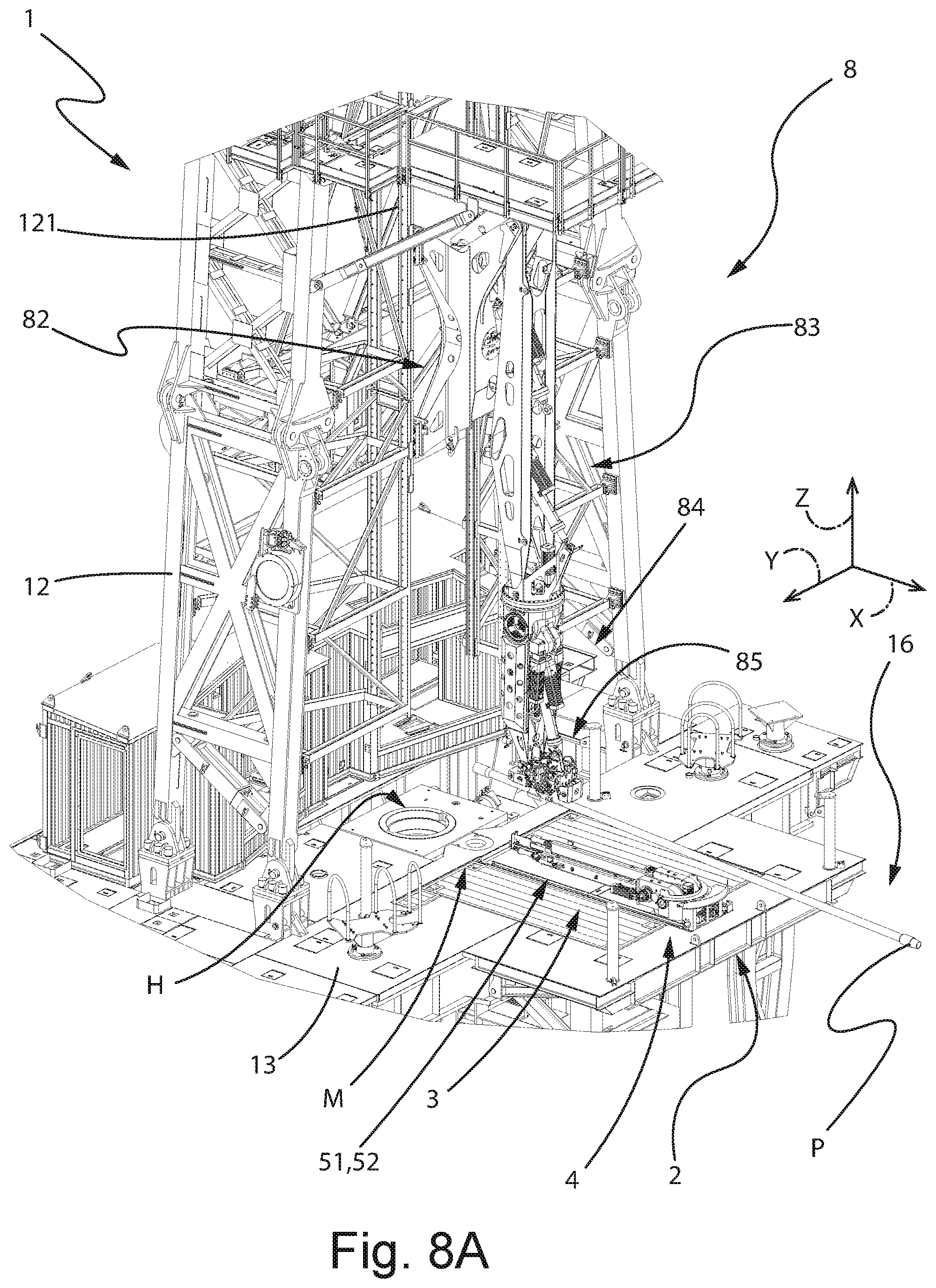 Patent US12139976 Figure 8 – Stabilization manipulator for moving drilling elements in a drilling rig, manipulation system and drilling rig