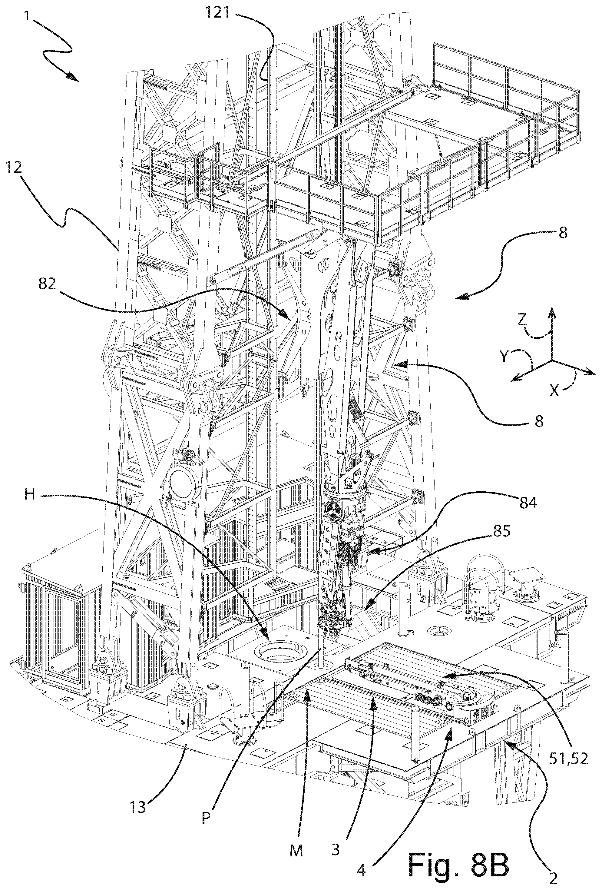 Patent US12139976 Figure 9 – Stabilization manipulator for moving drilling elements in a drilling rig, manipulation system and drilling rig