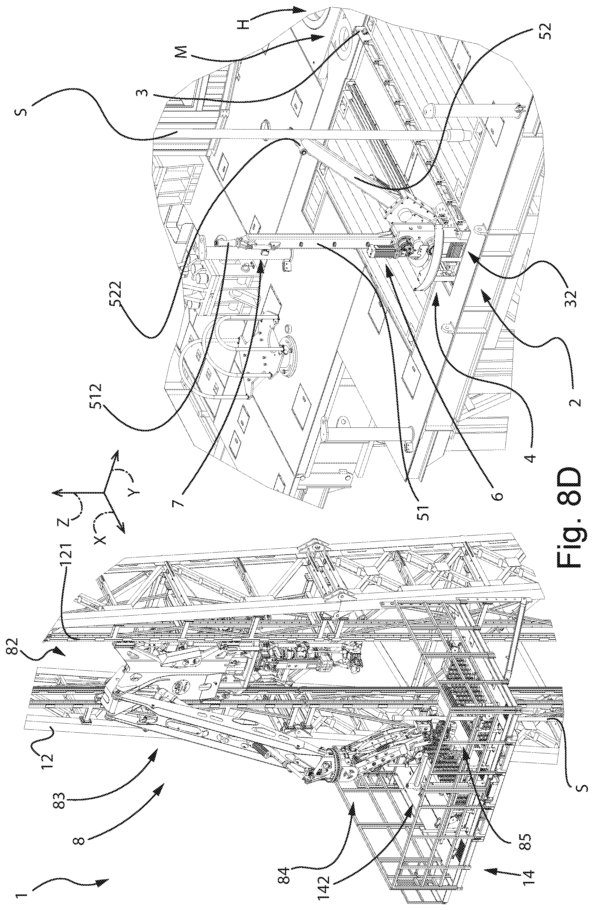 Patent US12139976 Figure 11 – Stabilization manipulator for moving drilling elements in a drilling rig, manipulation system and drilling rig