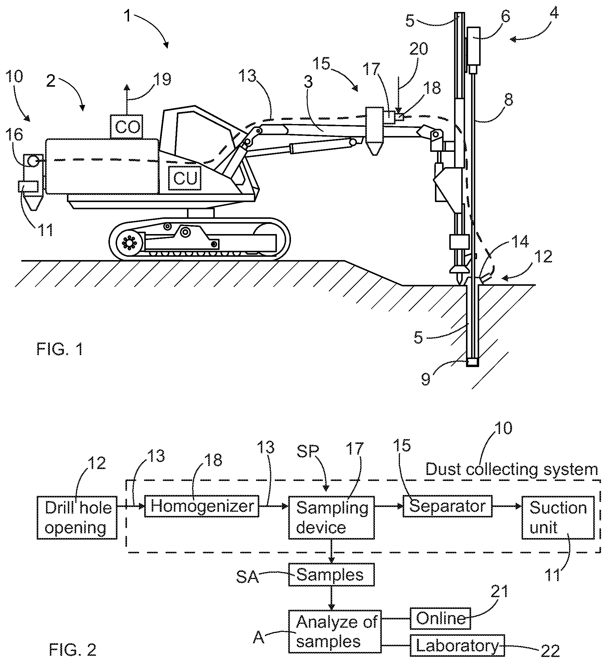 Patent US12139979 Figure 1 – Homogenizer, rock drilling rig and method of sampling