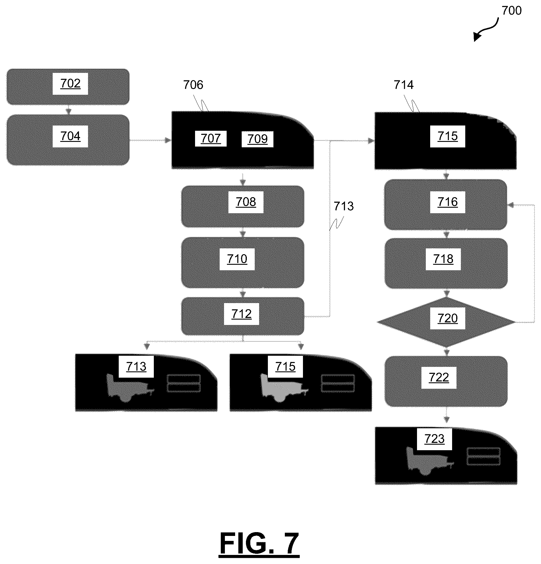 Patent US12142059 Figure 7 – System and method for dynamic dimensioning of vehicle and trailer from shadow profiling