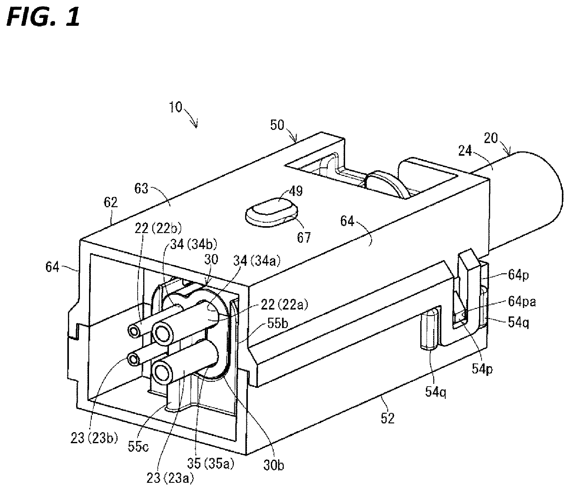 Patent US12142400 Figure 1 – Wiring module and elastic waterproofing member