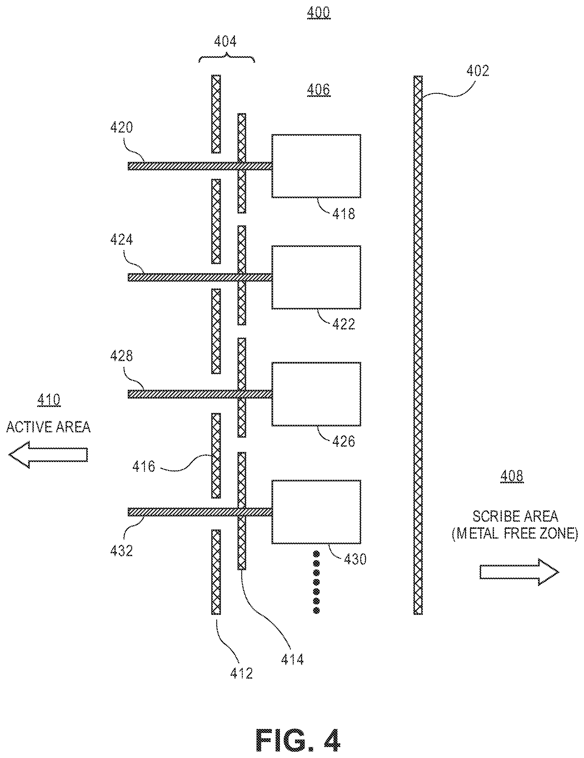 Patent US12142553 Figure 4 – Guard ring design enabling in-line testing of silicon bridges for semiconductor packages