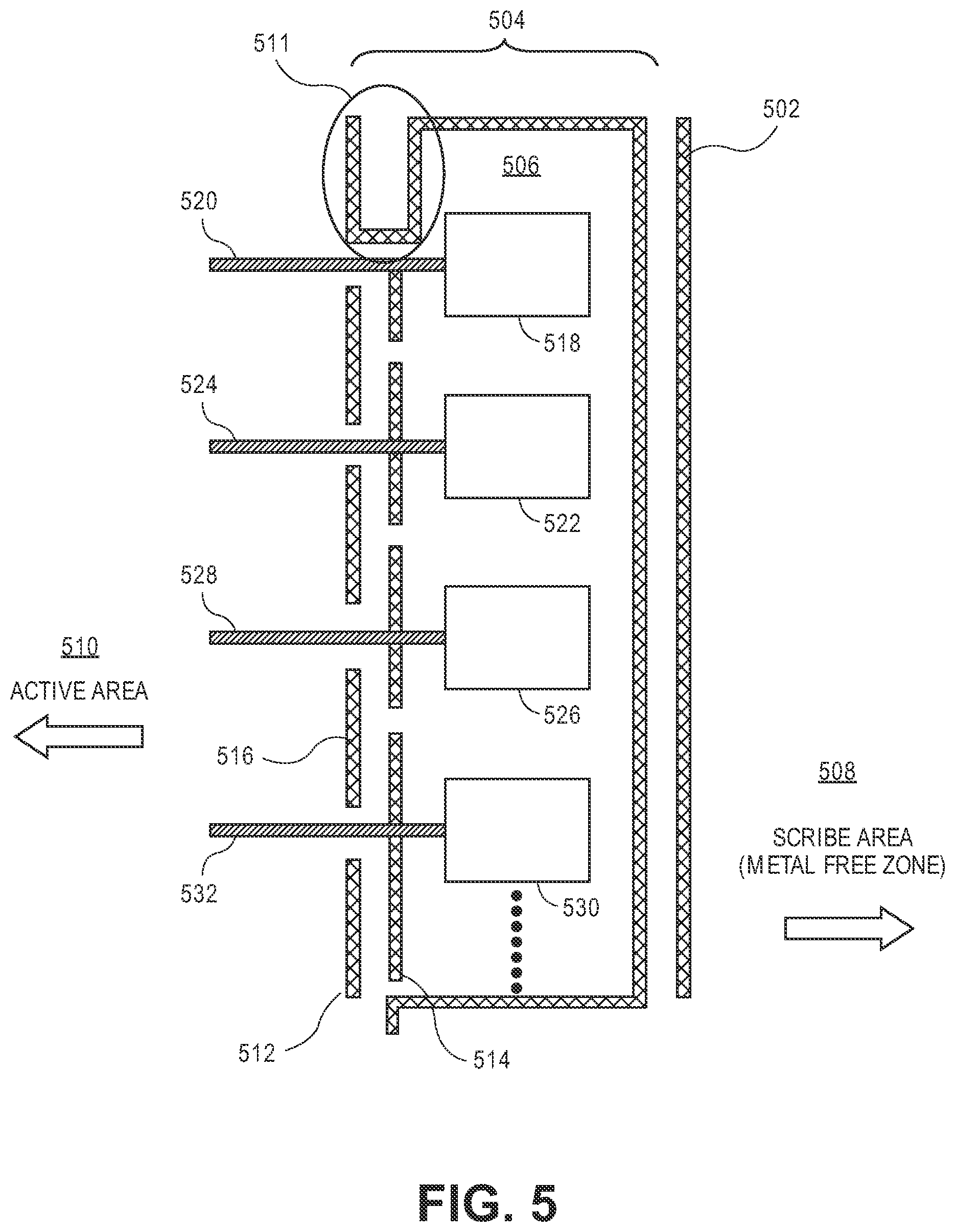 Patent US12142553 Figure 5 – Guard ring design enabling in-line testing of silicon bridges for semiconductor packages