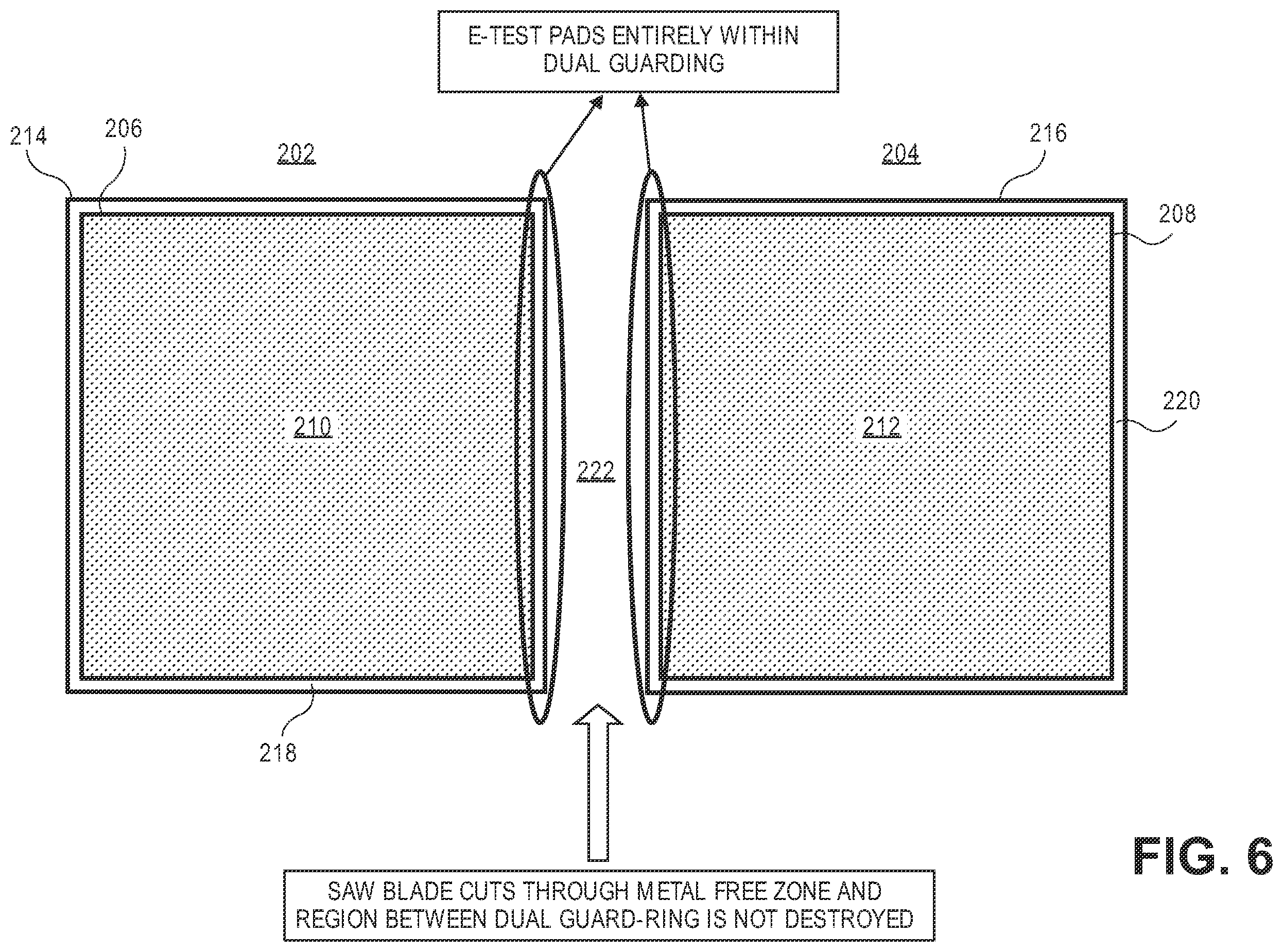 Patent US12142553 Figure 6 – Guard ring design enabling in-line testing of silicon bridges for semiconductor packages