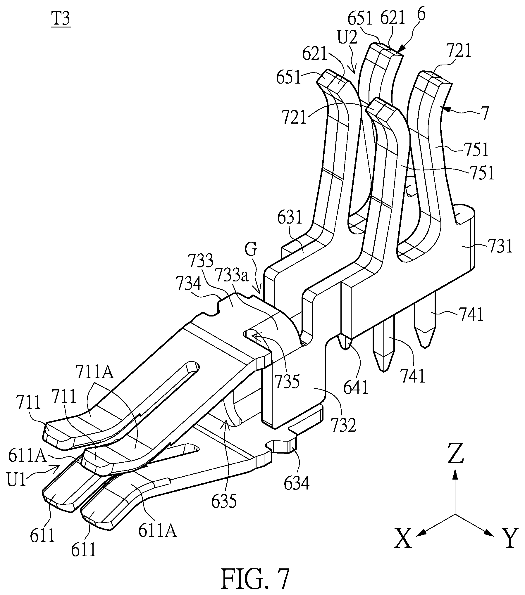 Patent US12142862 Figure 7 – Connector with a shunt structure and connector assembly with the same