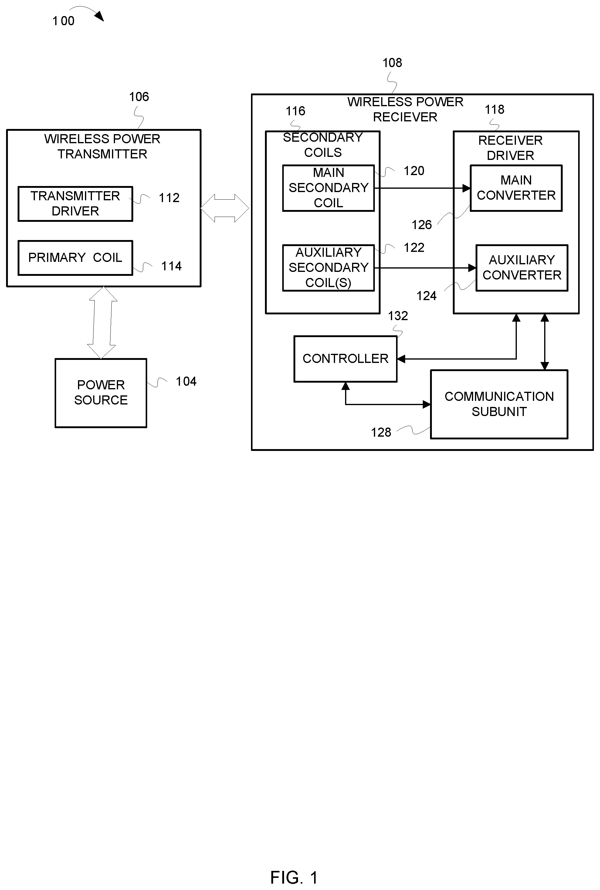 Patent US12142934 Figure 1 – Overlapping secondary coils in a wireless power reception apparatus