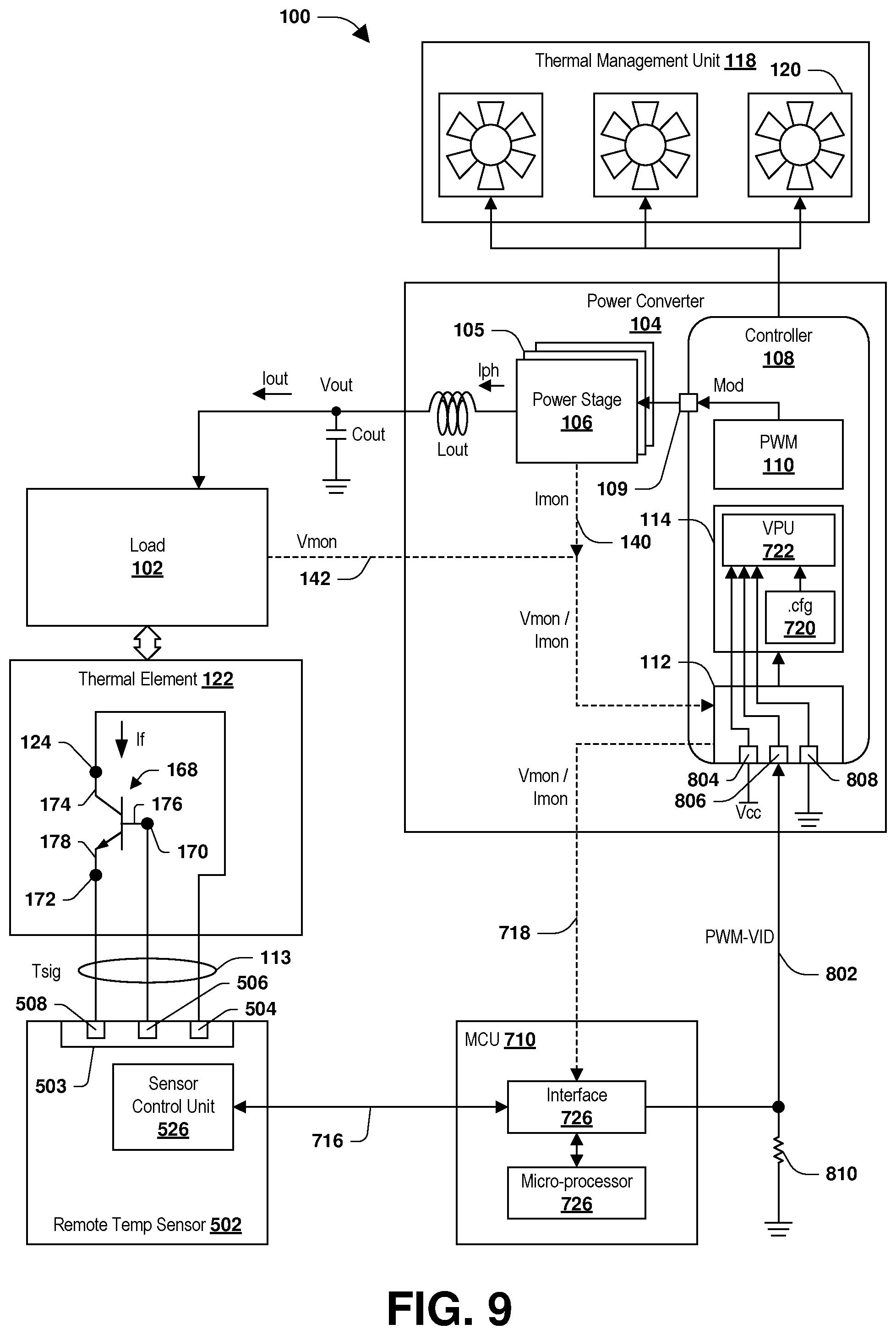 Patent US12142999 Figure 14 – Remote temperature sensing with load-line