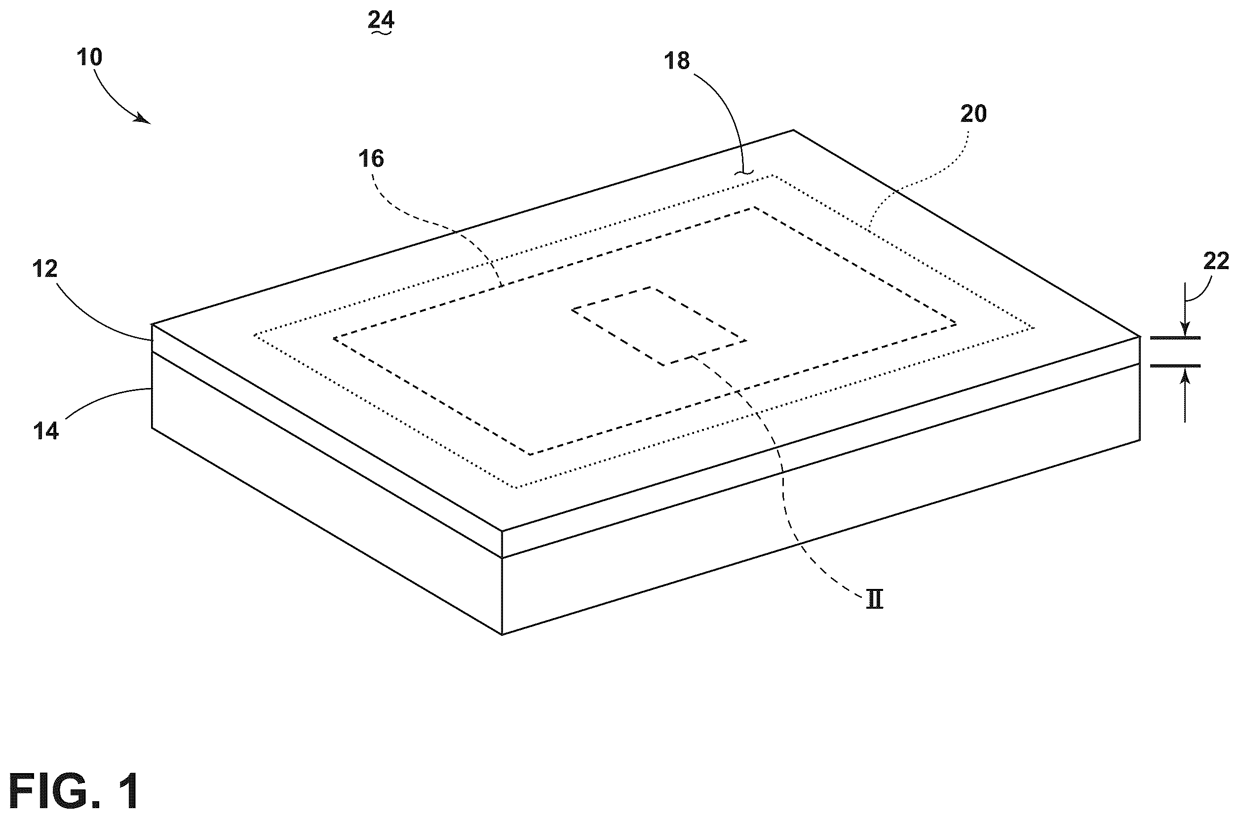 Patent US12147009 Figure 1 – Textured region to reduce specular reflectance including a low refractive index substrate with higher elevated surfaces and lower elevated surfaces and a high refractive index material disposed on the lower elevated surfaces