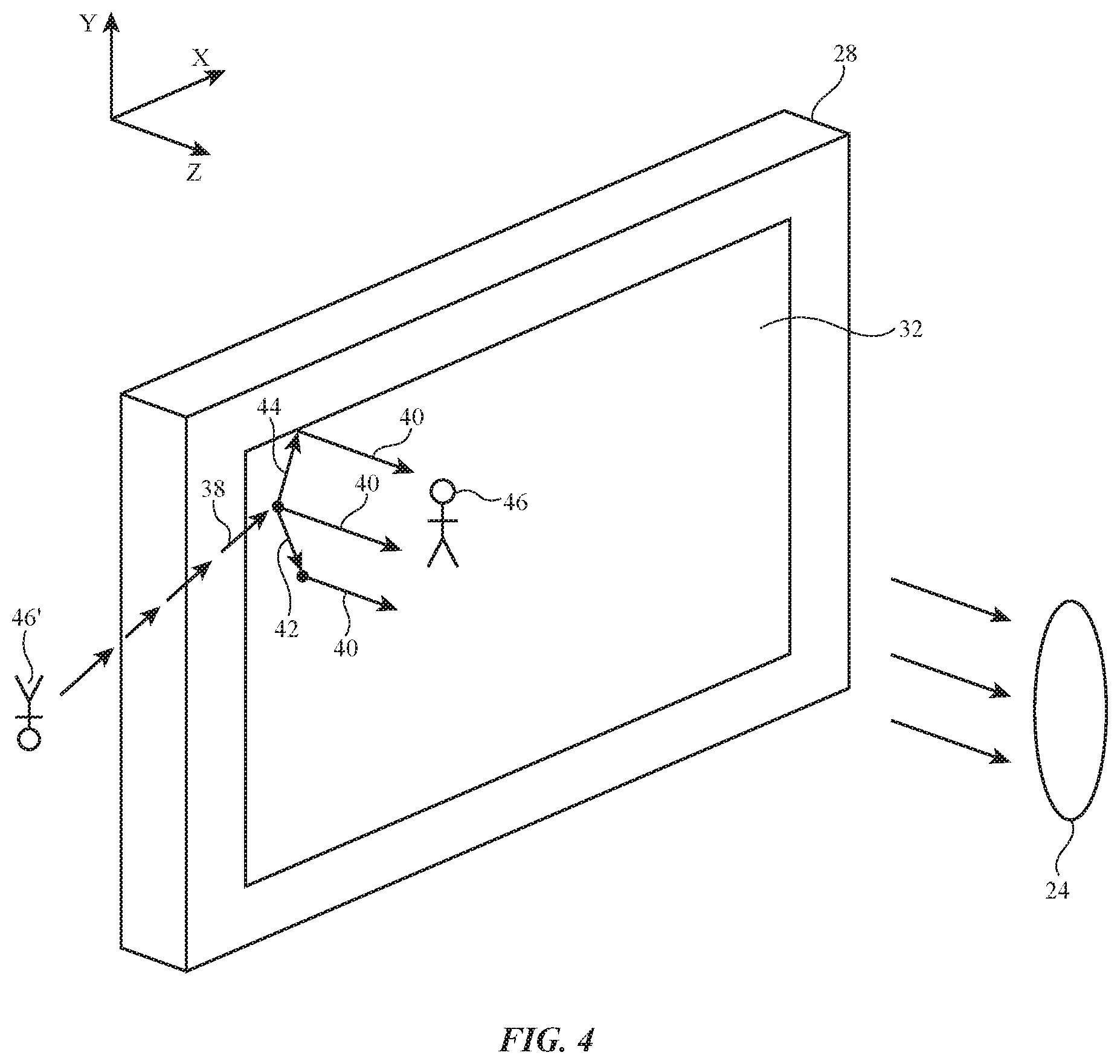 Patent US12147038 Figure 4 – Optical systems with interleaved light redirectors