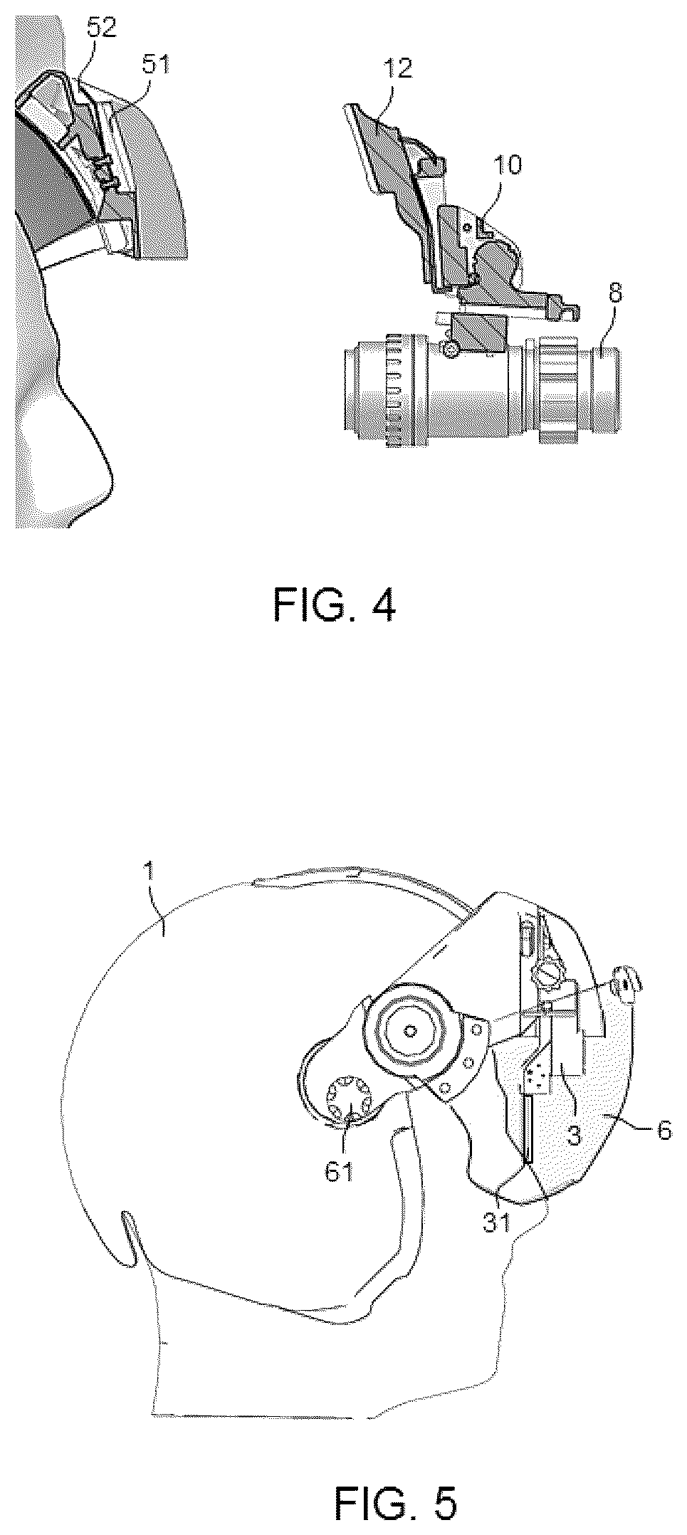 Patent US12147051 Figure 3 – Helmet-mounted display system comprising a helmet-mounted display and a movable visor compatible with the use of binoculars