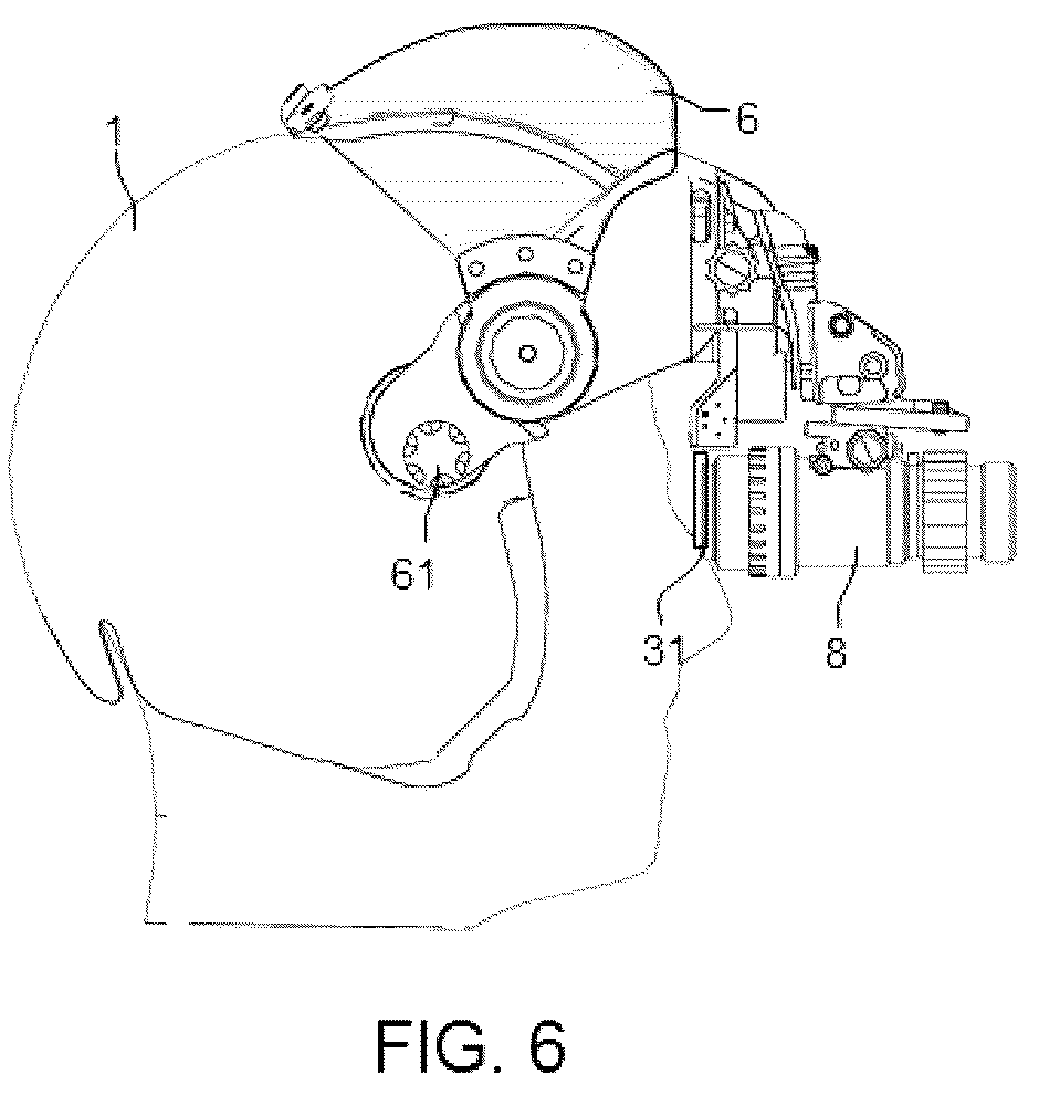 Patent US12147051 Figure 4 – Helmet-mounted display system comprising a helmet-mounted display and a movable visor compatible with the use of binoculars