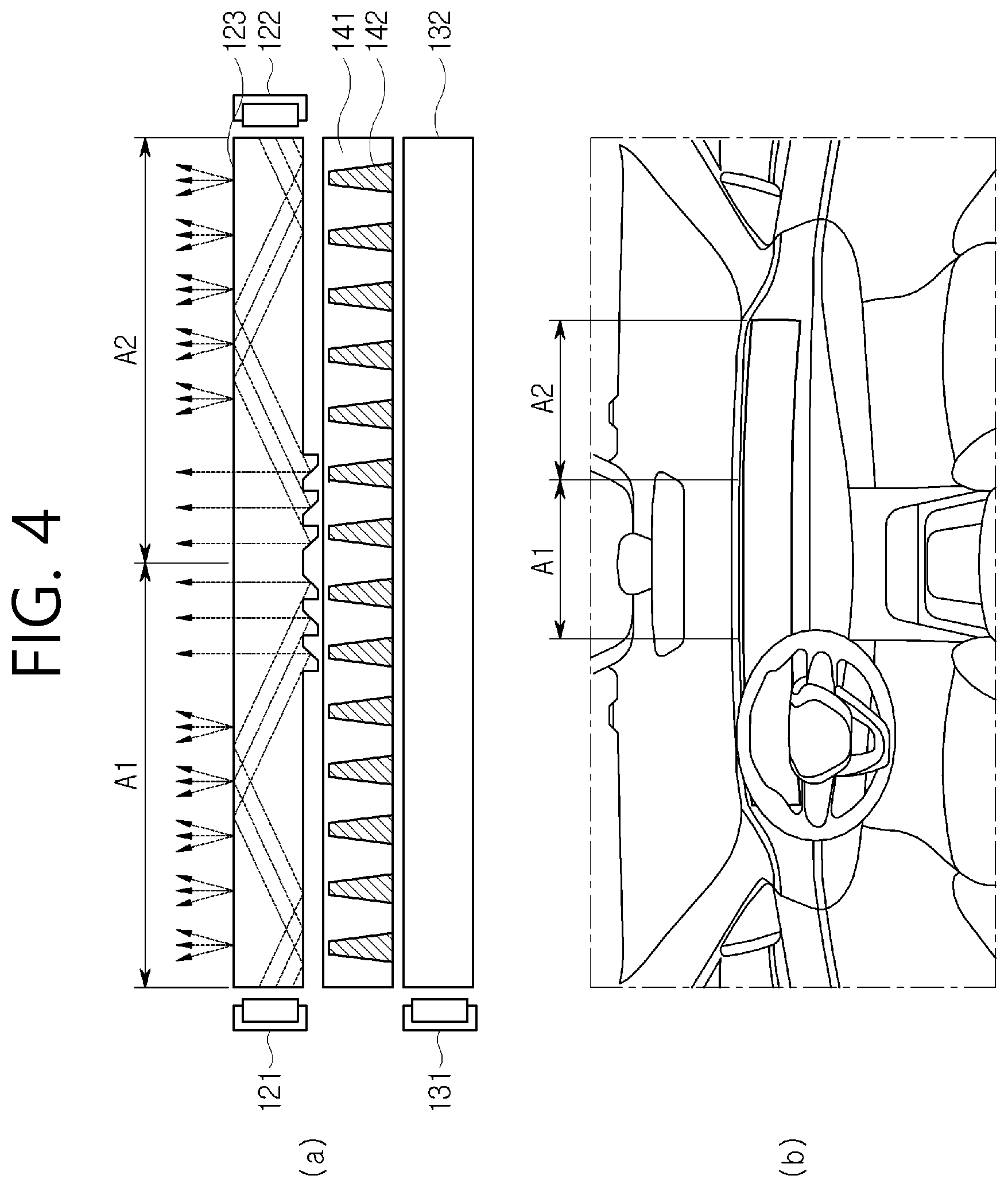 Patent US12147070 Figure 4 – Display backlight unit with edgelit light guide having protruding pattern on bottom surface