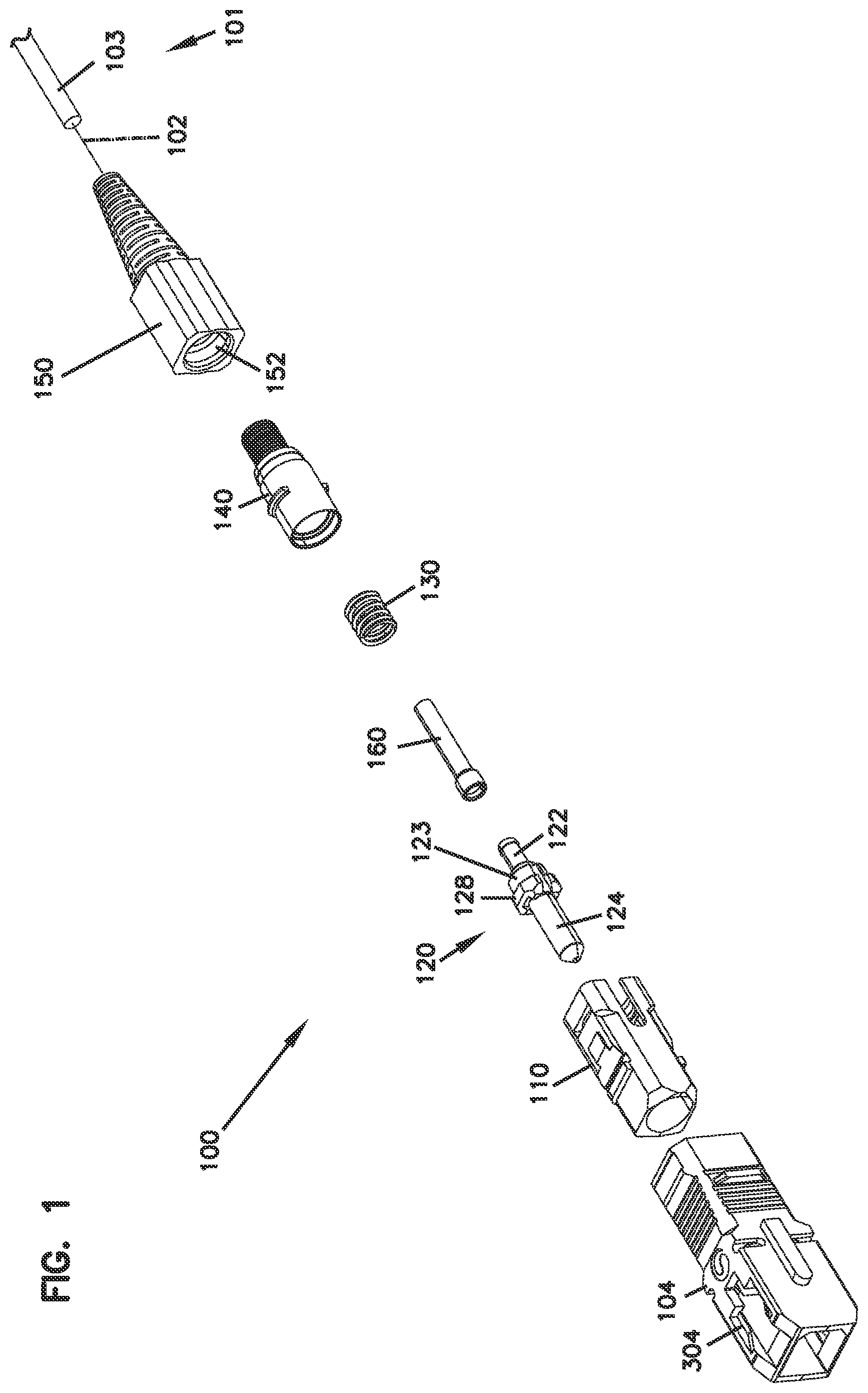 Patent US12147081 Figure 1 – Fiber optic connector with epoxy tube with axial float
