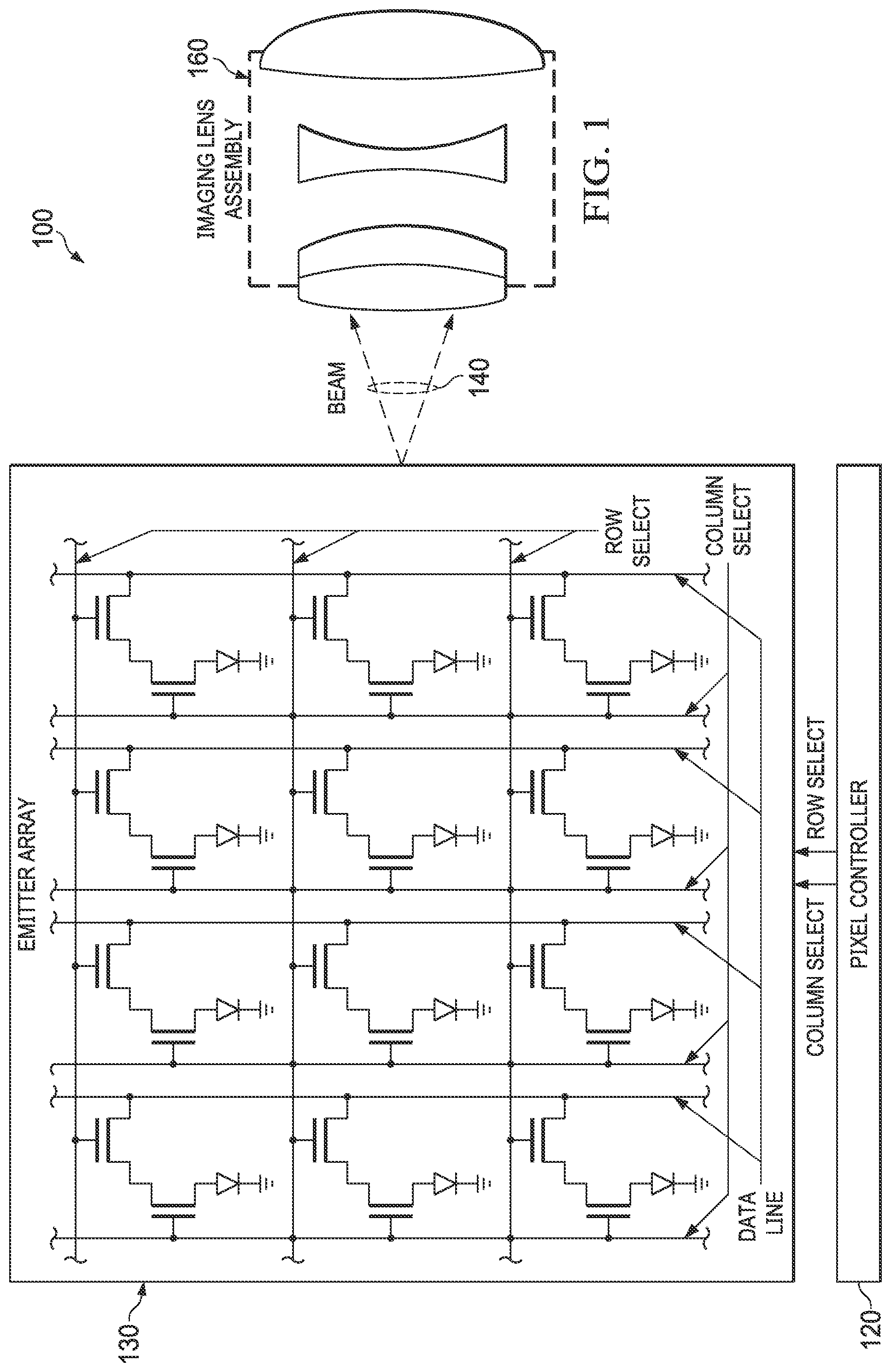 Patent US12147086 Figure 1 – Imaging-based transmitter for free-space optical communications