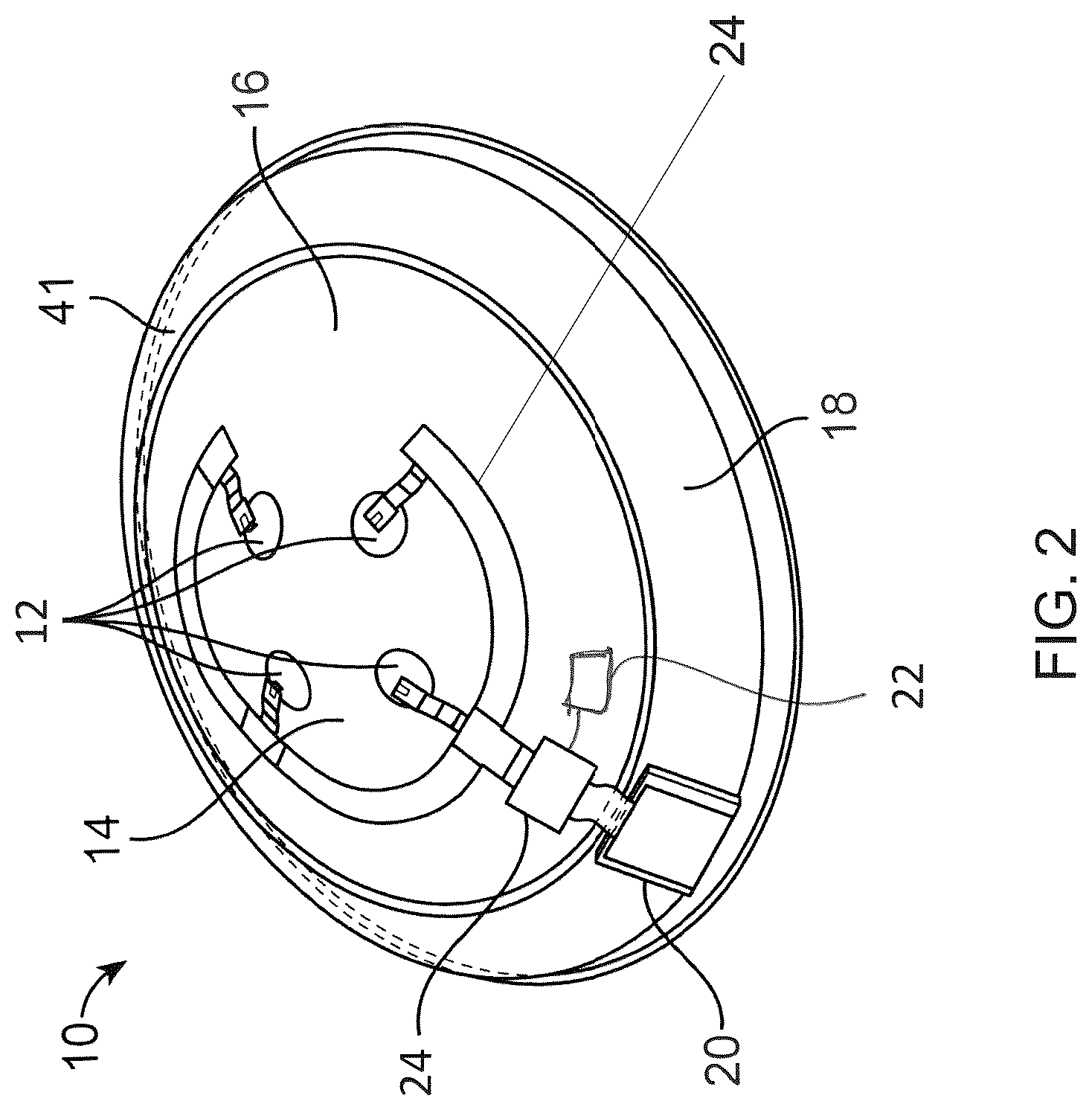 Patent US12147092 Figure 2 – Supporting pillars for encapsulating a flexible PCB within a soft hydrogel contact lens
