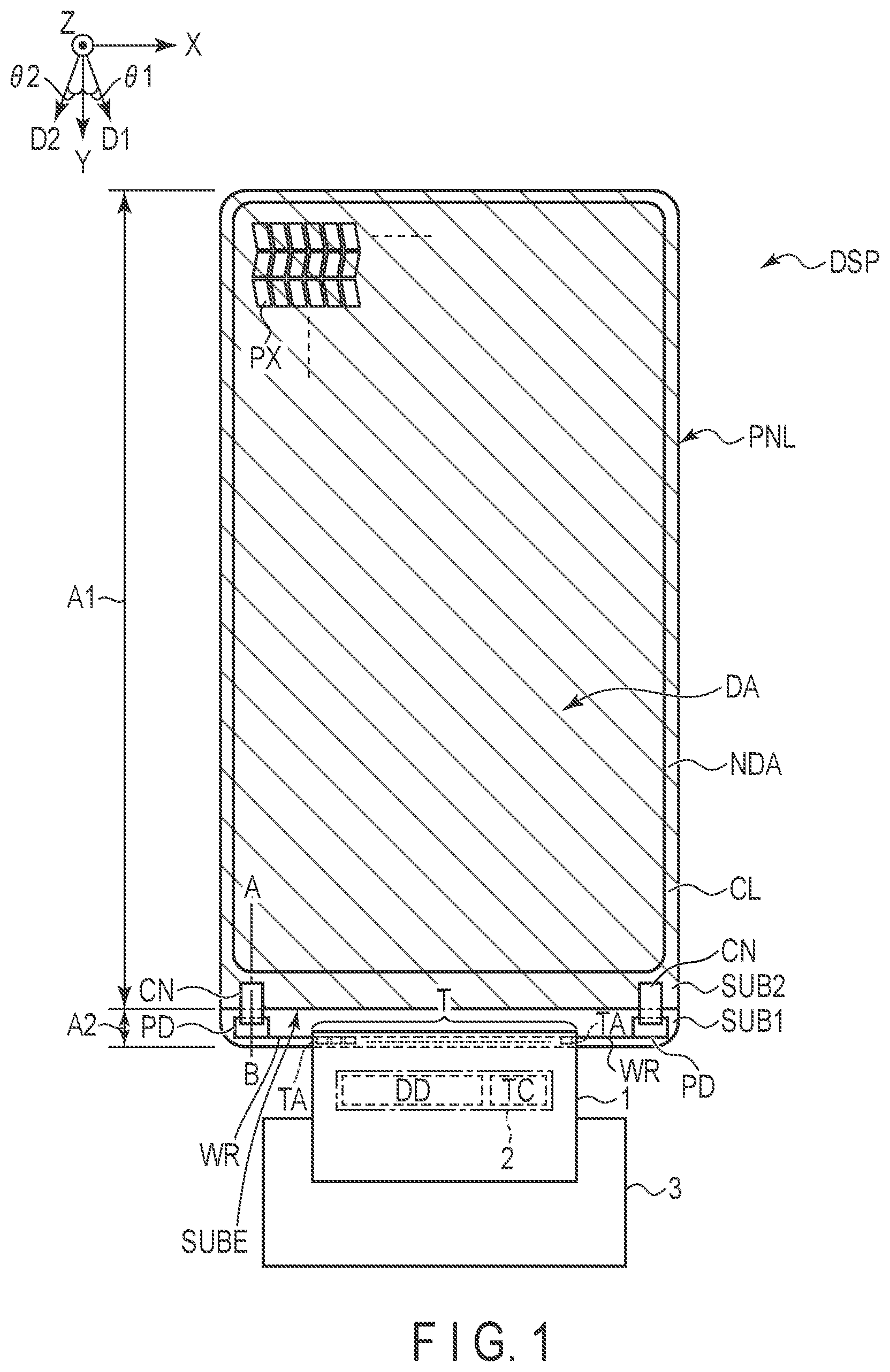 Patent US12147129 Figure 1 – Display device