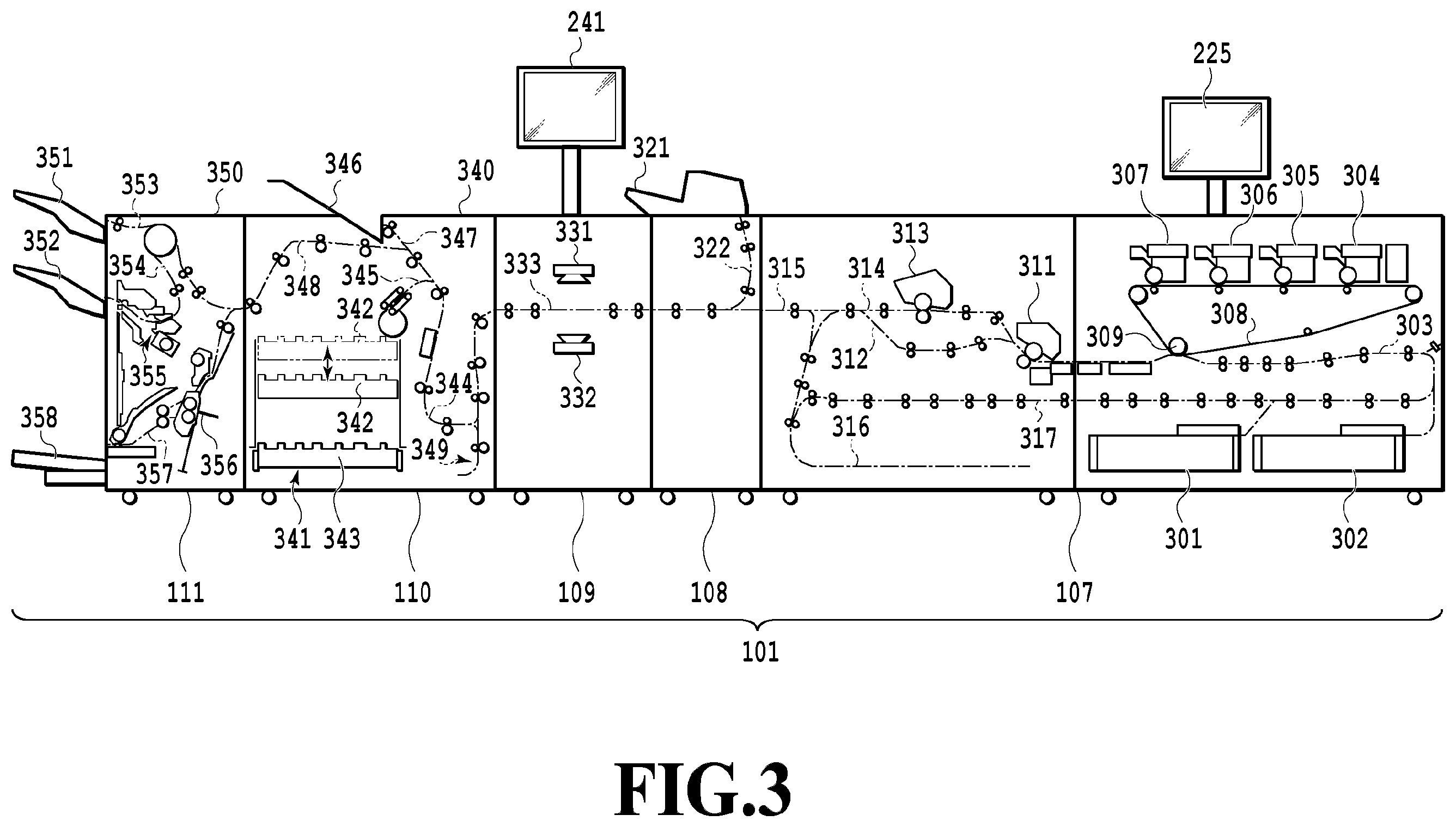 Patent US12147183 Figure 3 – Printing system, with inspection unit, defective print discharge unit, and normal print discharge unit, control method thereof, and storage medium