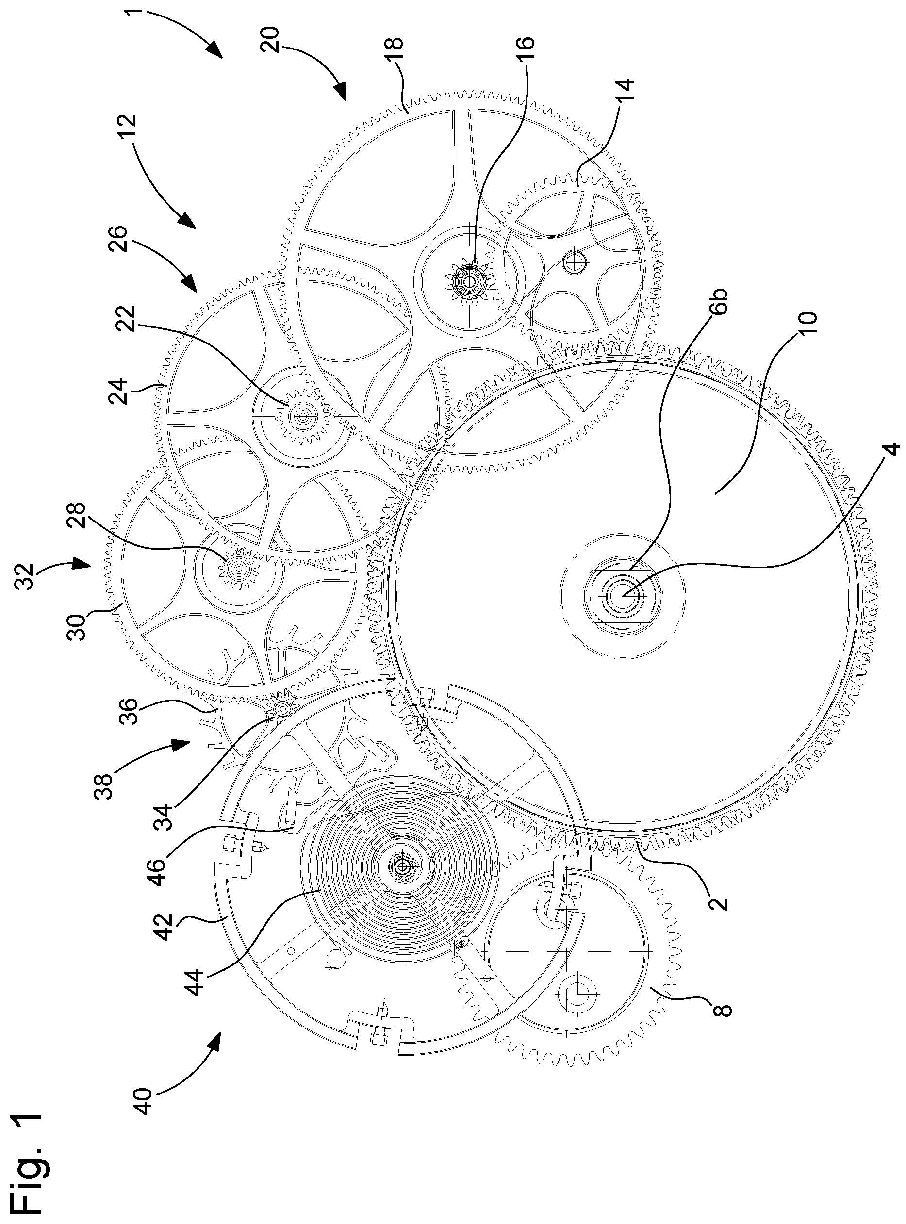 Patent US12147194 Figure 1 – Horological mechanism for displaying at least the single time indication and timepiece comprising such a mechanism