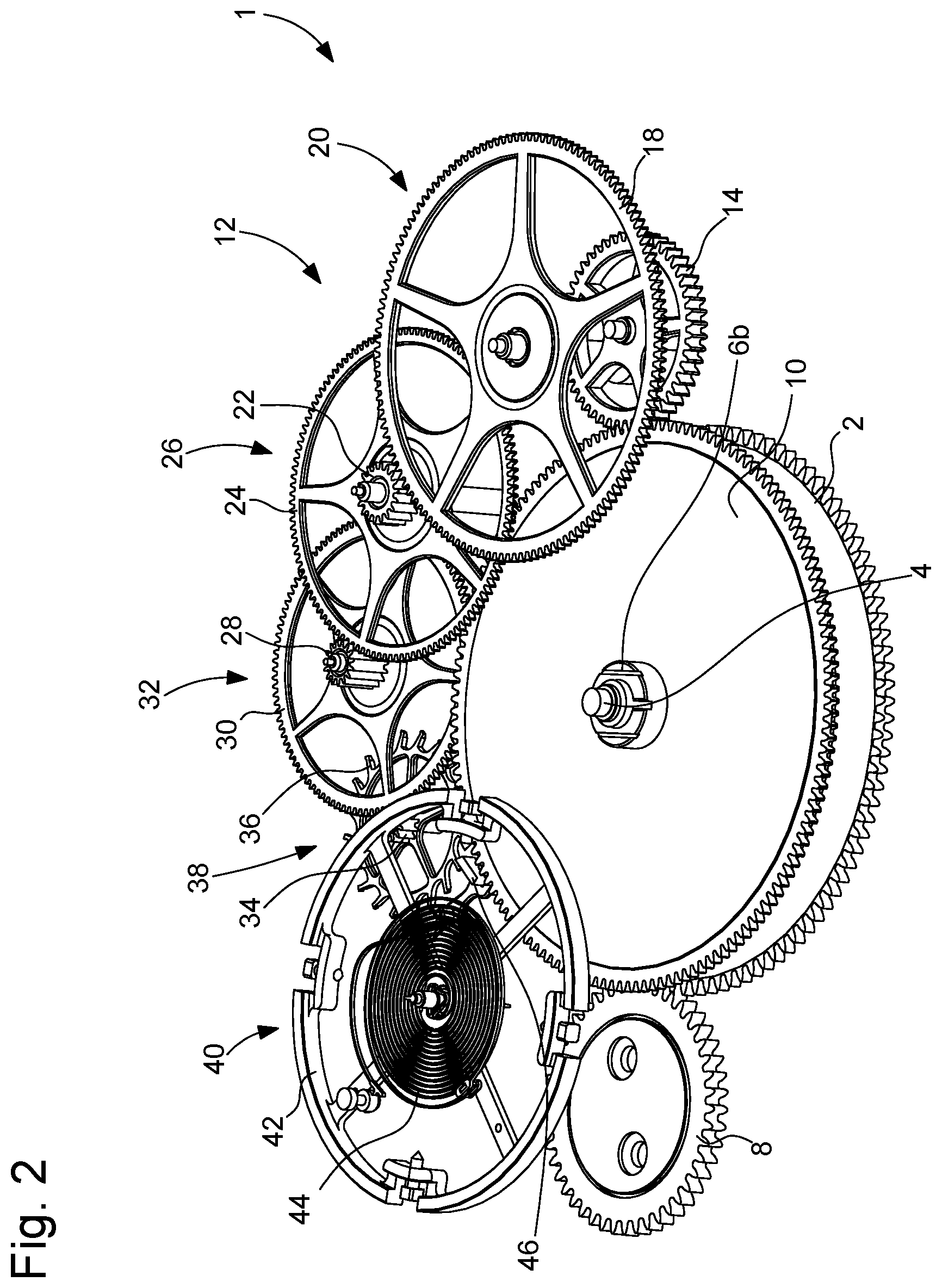 Patent US12147194 Figure 2 – Horological mechanism for displaying at least the single time indication and timepiece comprising such a mechanism