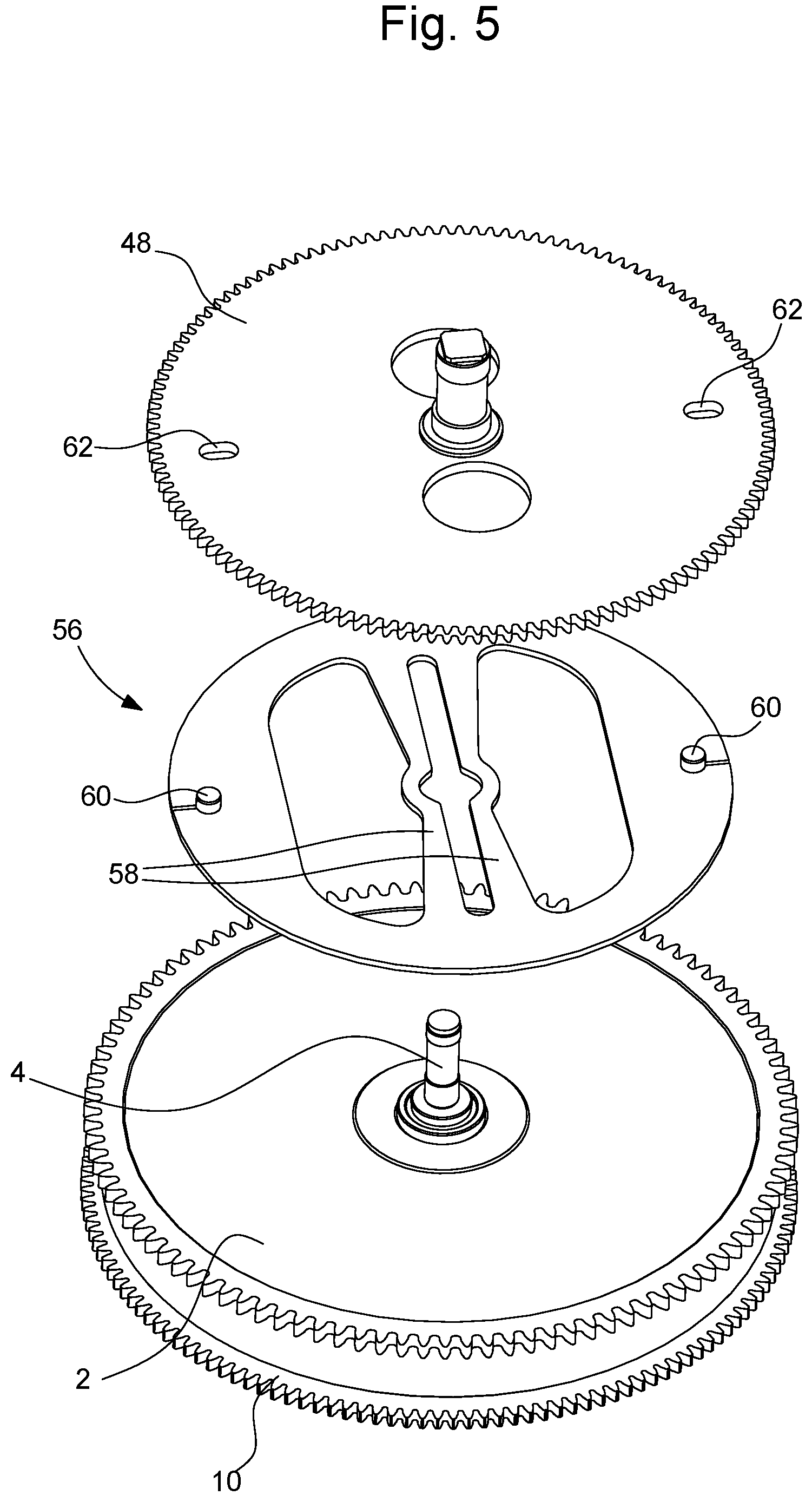 Patent US12147194 Figure 5 – Horological mechanism for displaying at least the single time indication and timepiece comprising such a mechanism