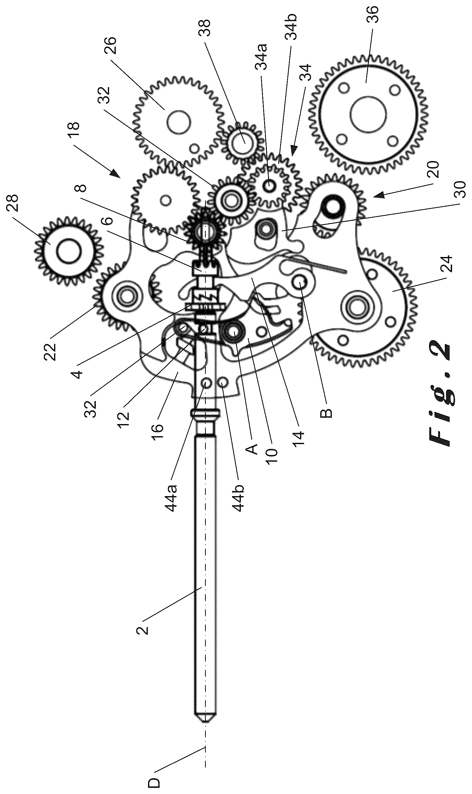 Patent US12147196 Figure 2 – Selection and actuation device for a plurality of functions of a watch movement