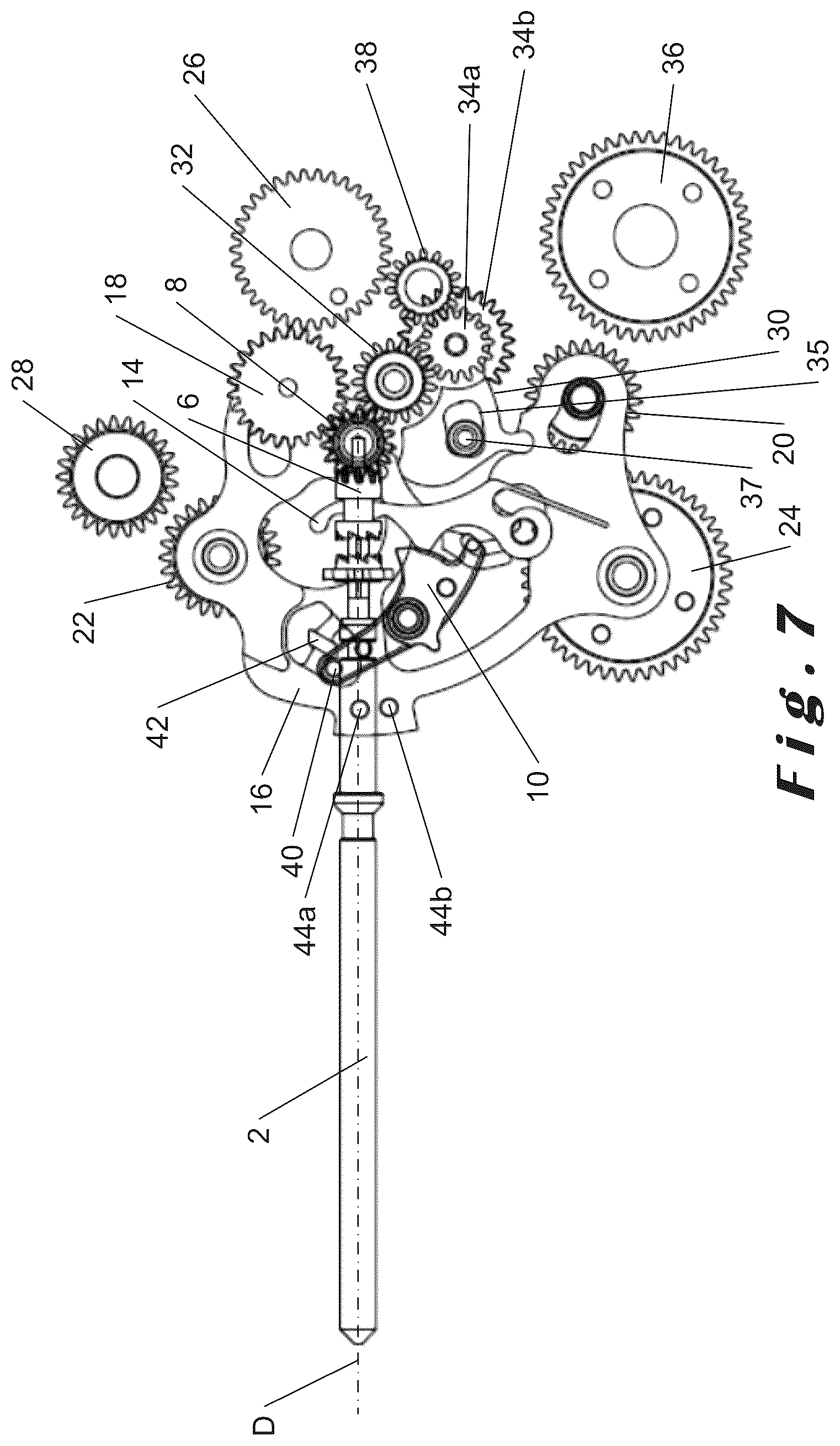 Patent US12147196 Figure 7 – Selection and actuation device for a plurality of functions of a watch movement