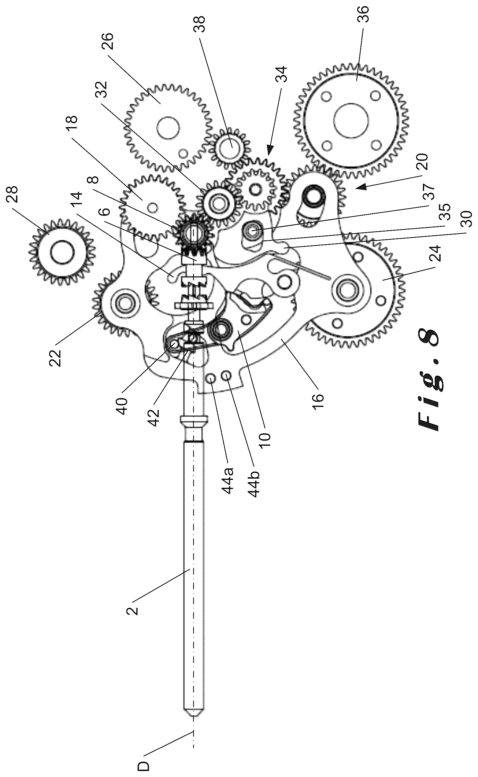 Patent US12147196 Figure 8 – Selection and actuation device for a plurality of functions of a watch movement