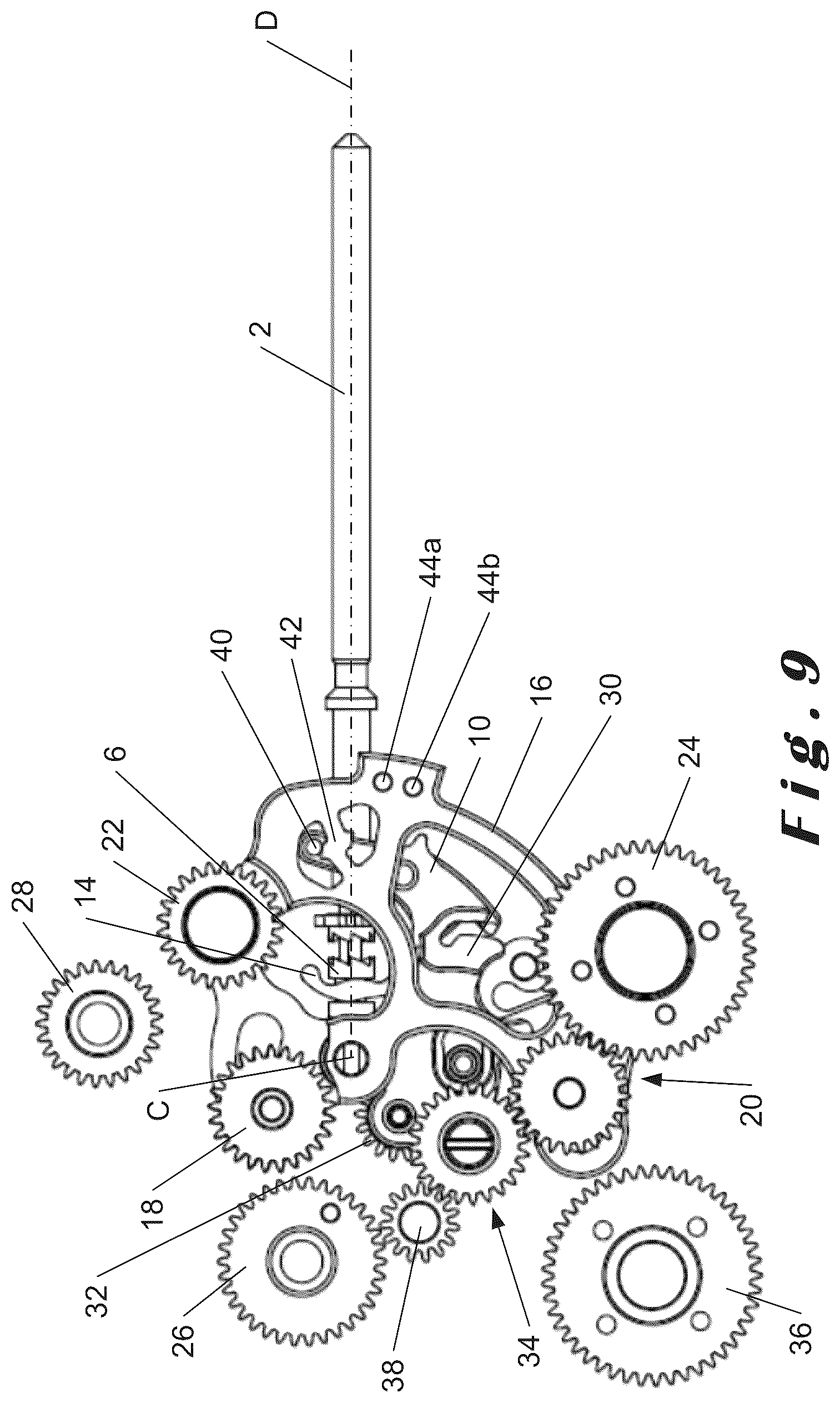 Patent US12147196 Figure 9 – Selection and actuation device for a plurality of functions of a watch movement