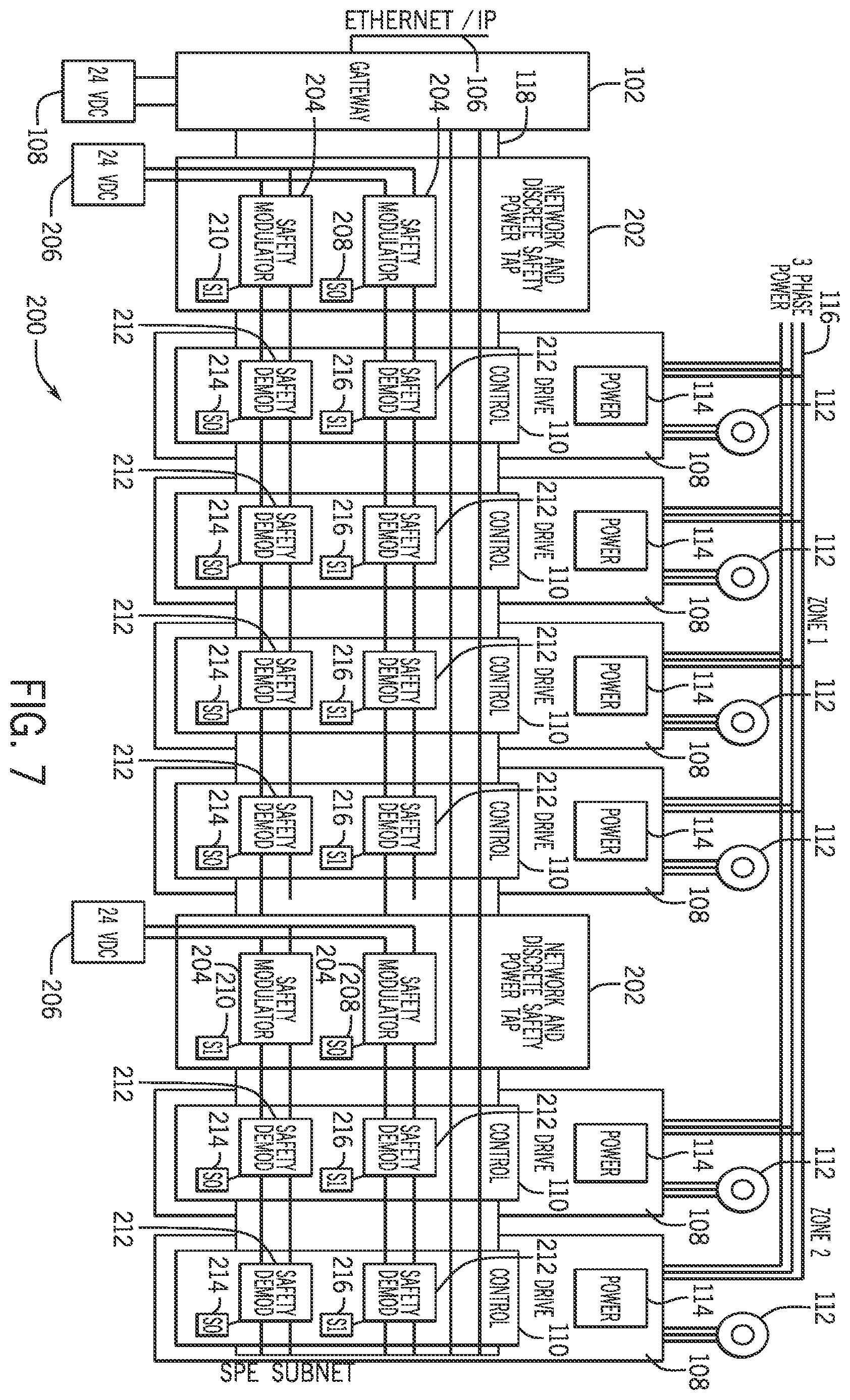 Patent US12147213 Figure 7 – Employing single pair ethernet for zoned safety in drive applications
