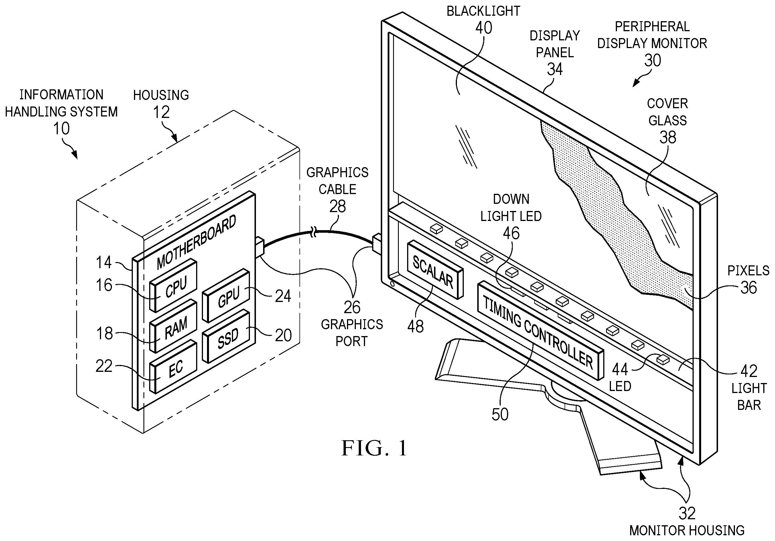 Patent US12147266 Figure 1 – Display monitor integrated down light