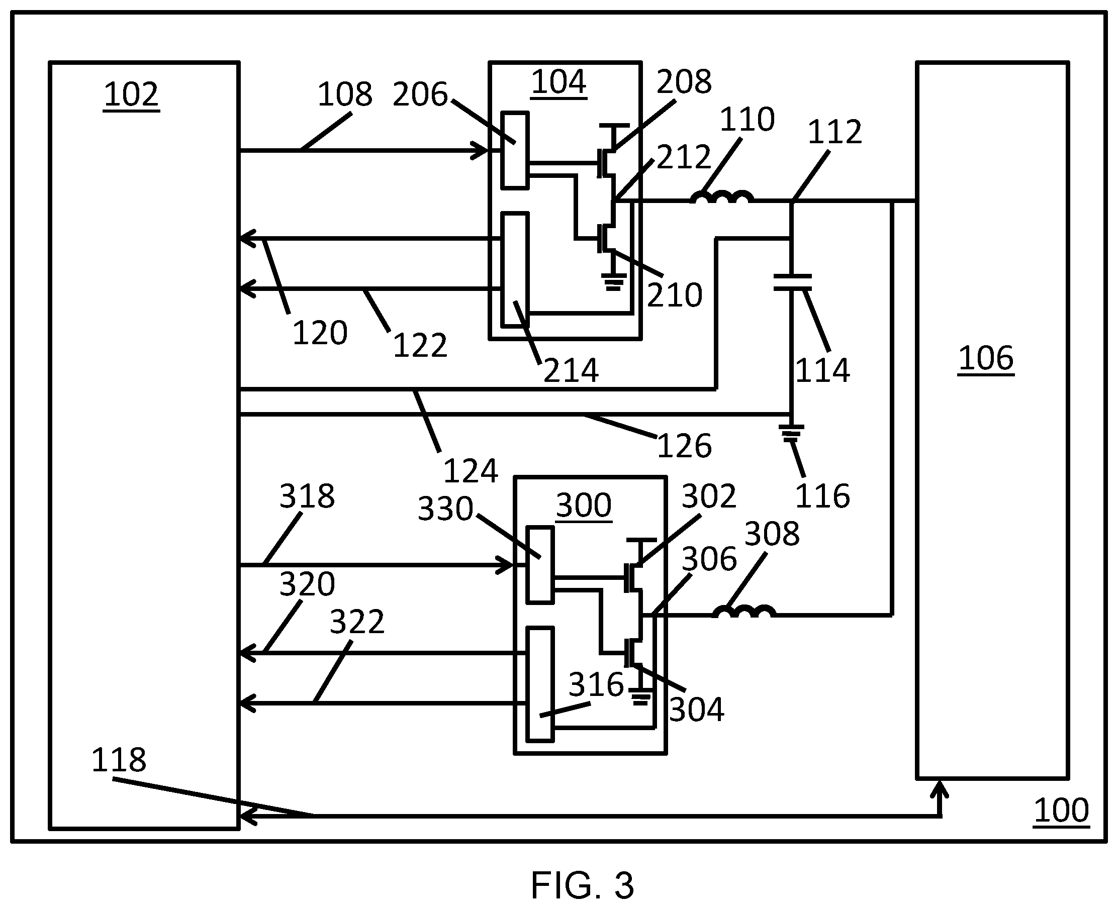 Patent US12147282 Figure 3 – Controllers to drive power circuits based on currents drawn