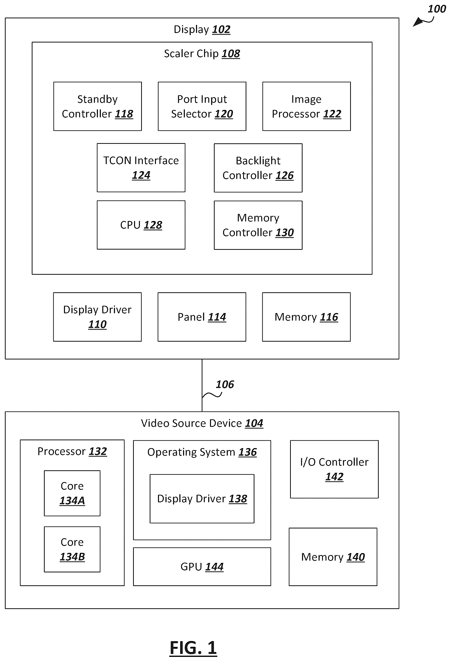 Patent US12147288 Figure 1 – Display link power management using in-band low-frequency periodic signaling