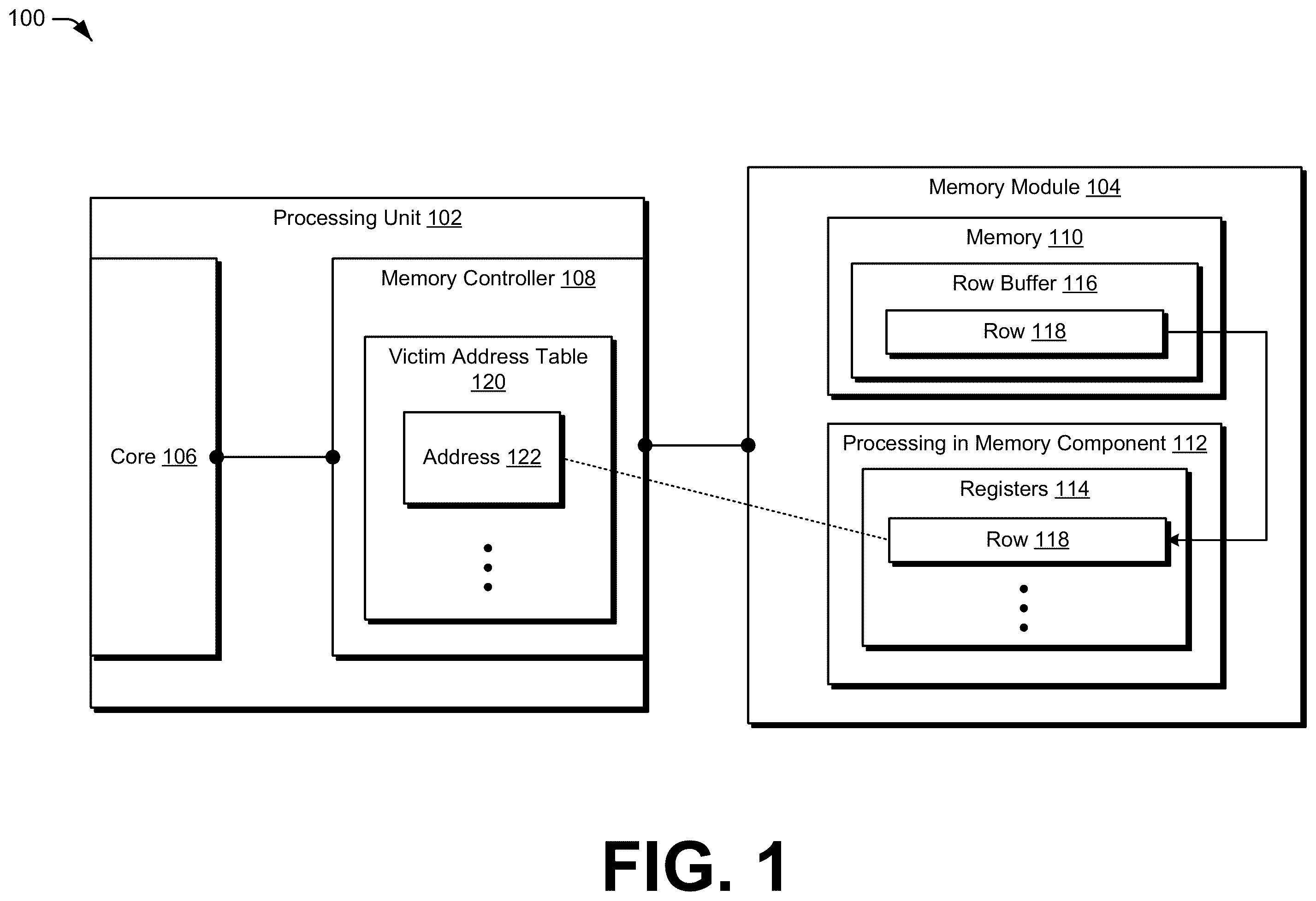 Patent US12147338 — Leveraging processing in memory registers as victim buffers — Figure 1