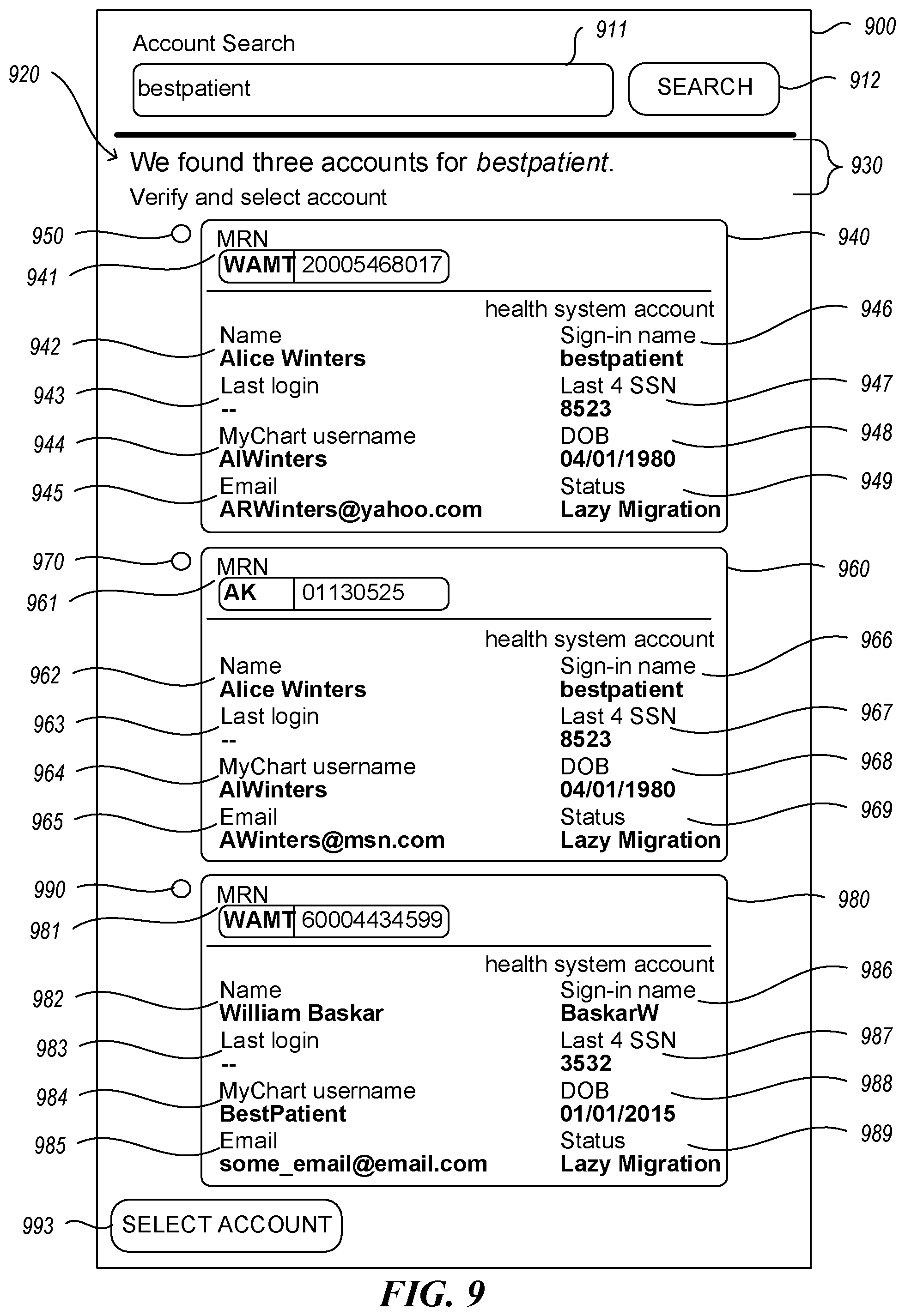 Patent US12147570 Figure 8 – Simultaneously administering user accounts in two related information systems, such as an EMR and a separate health system single signon system